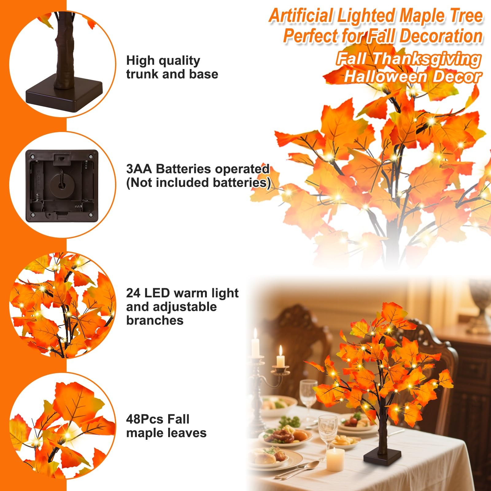 Fall Decor 2 Pack Fall Trees Artificial Lighted Maple Tree Thanksgiving Deco…
