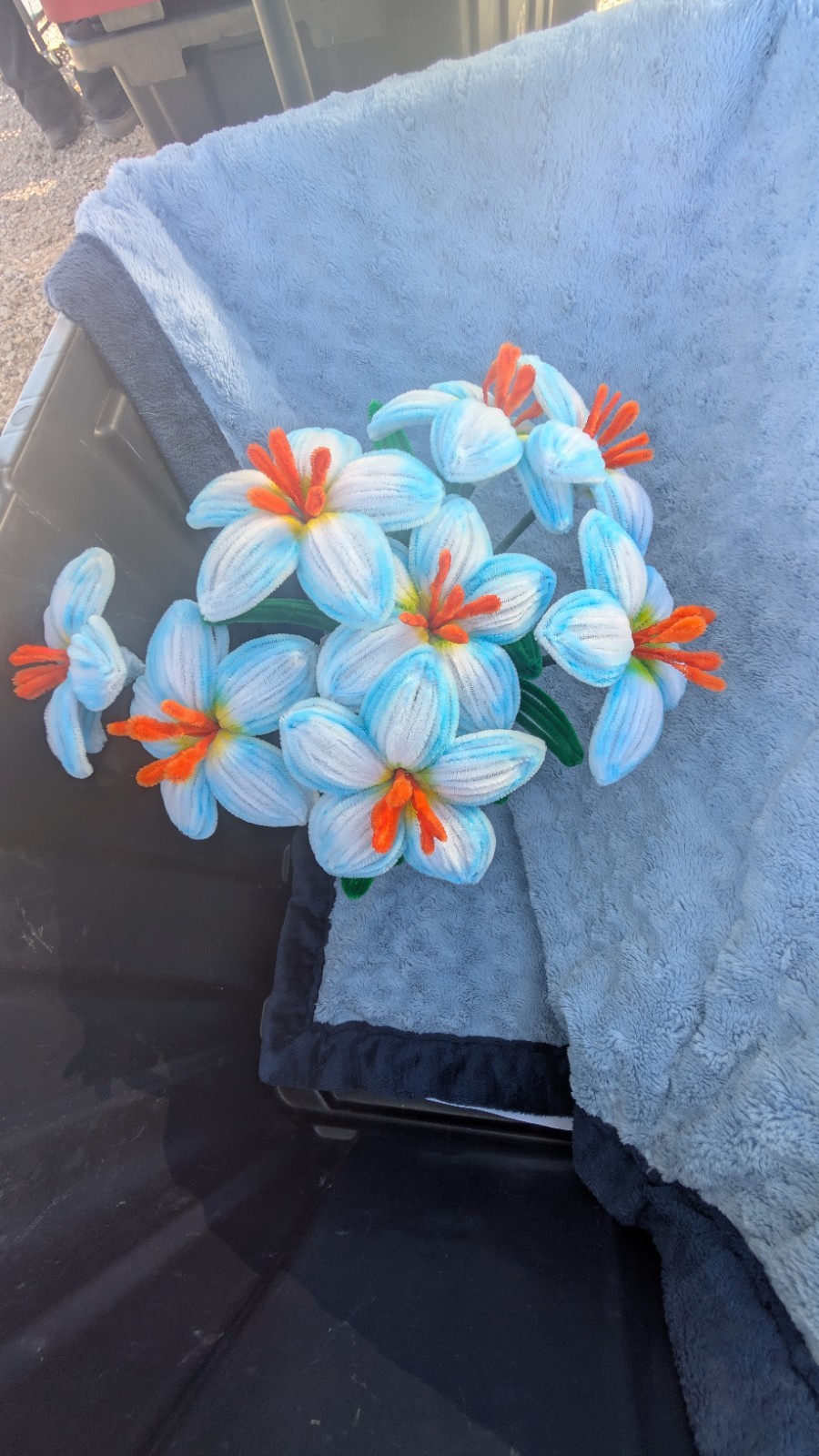 Artificial Lily Arrangement & Centerpiece , White Orange Green Flowers