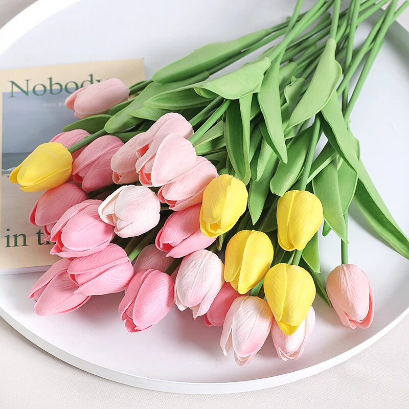 New 5/10Pieces Of Artificial Plant Tulip Soft Pole Room Dining Table Decoration