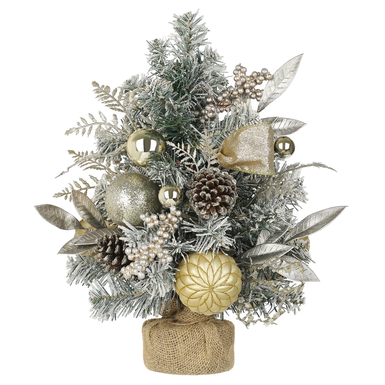 19 Inch Flocked Small Mini Tabletop Christmas Tree Ornaments Berries Pinecones
