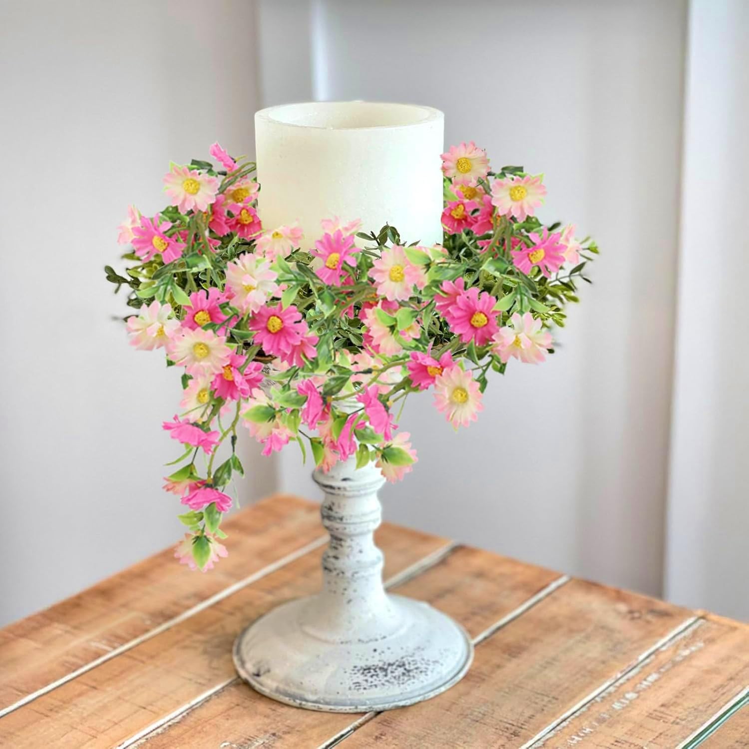 6.5ft Silk Flower Garland Pink Wildflower & Artificial Daisy Vine with 88 Blo…