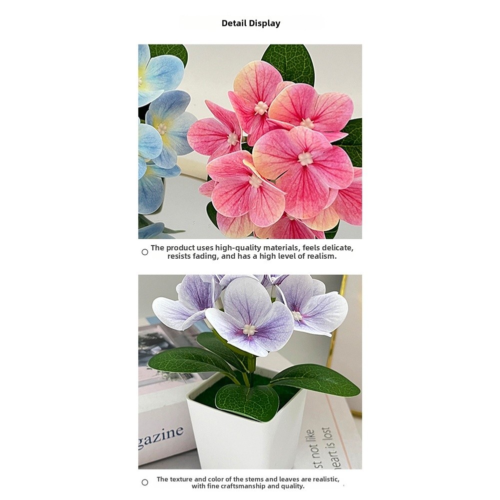 14cm Hydrangea Artificial Flower in Square Pot for Modern For Home Decor