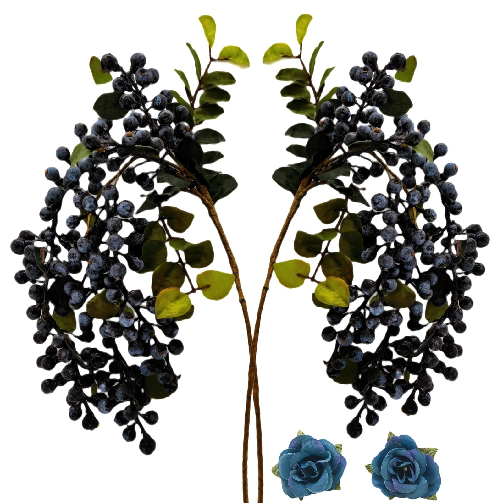 2 Pcs Artificial Berries Plastic Foam Blueberry Christmas Picks Floral Arrang