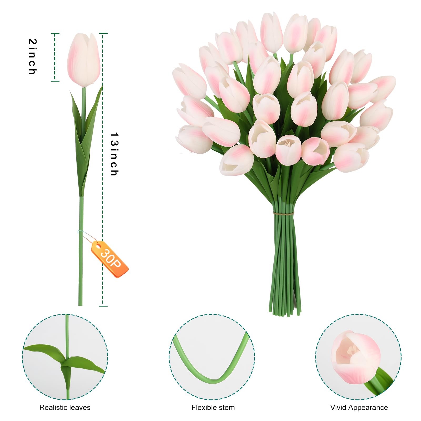 Artificial Tulips Flowers 30pcs 13.4″ Real Touch Faux Multicolor – Wedding Decor