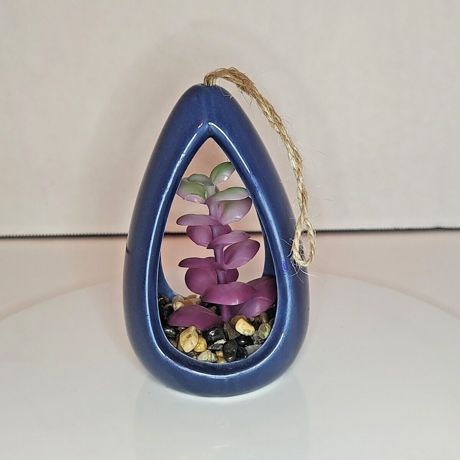 Hanging Modern Coastal Artificial Succulent Home Decor Navy Blue Purple Ceramic