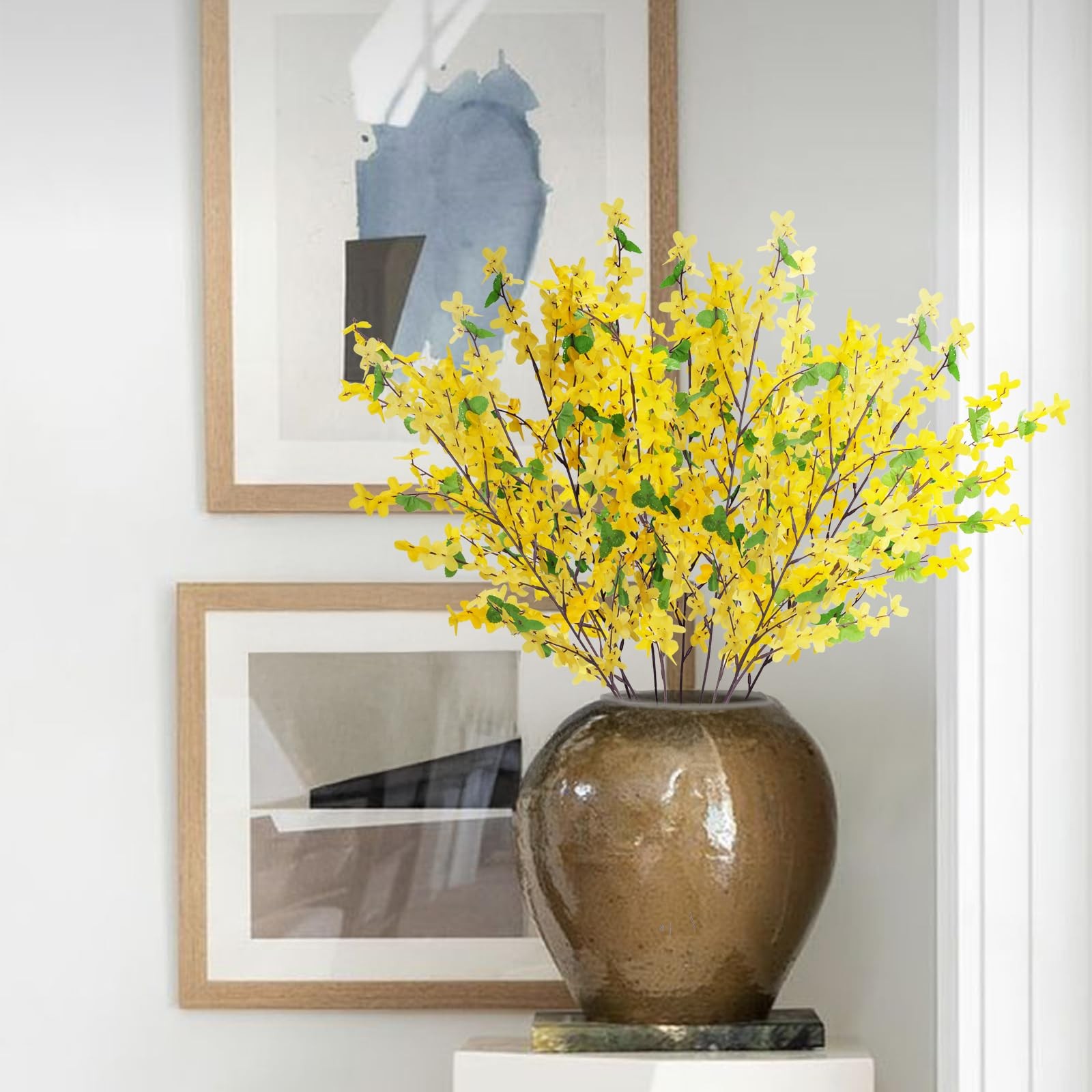 Yellow Artificial Flowers 12Pcs 23.6in Forsythia for Vase Decor