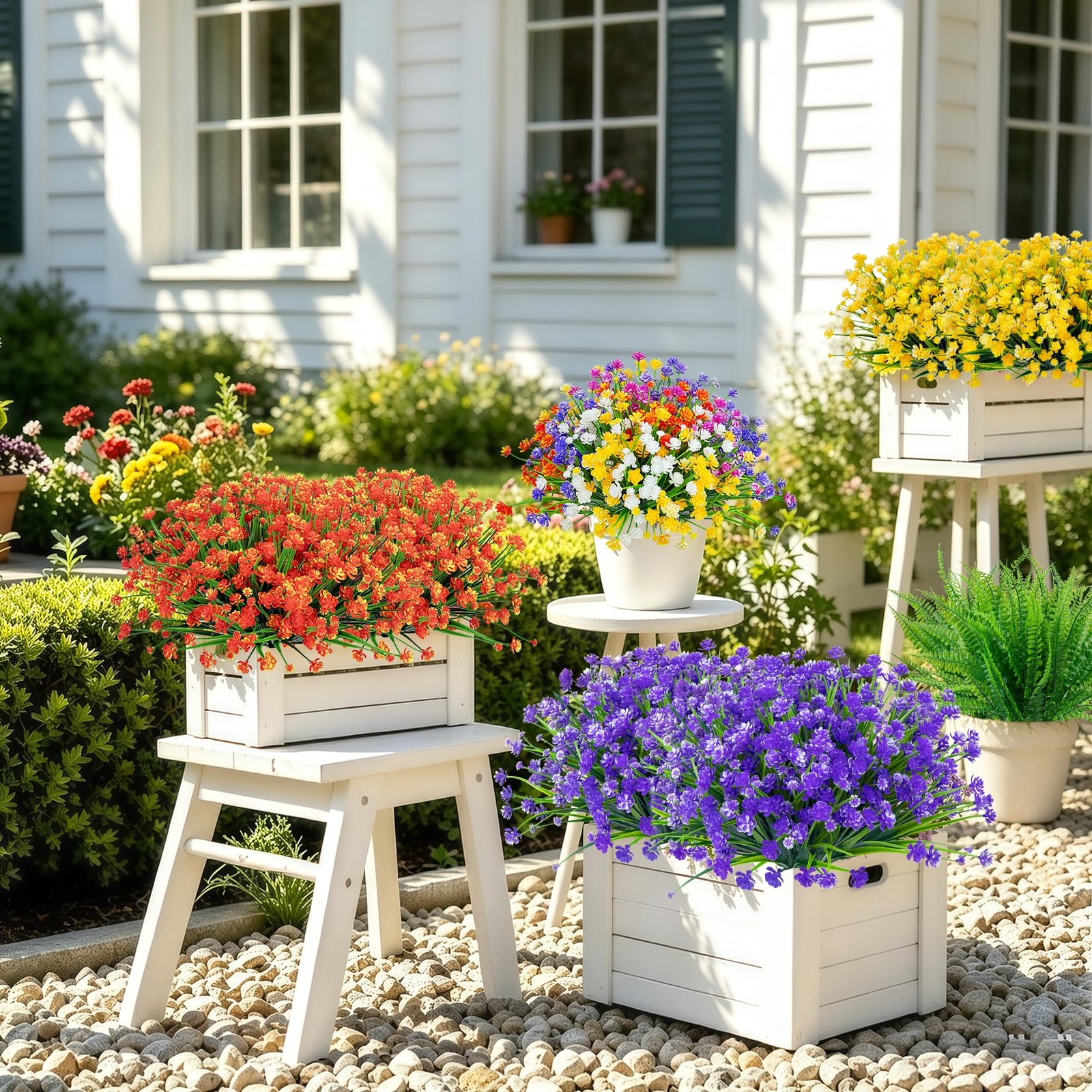 24 Bundles Artificial Flowers for Outdoors UV Resistant Fake Plastic Plants F…