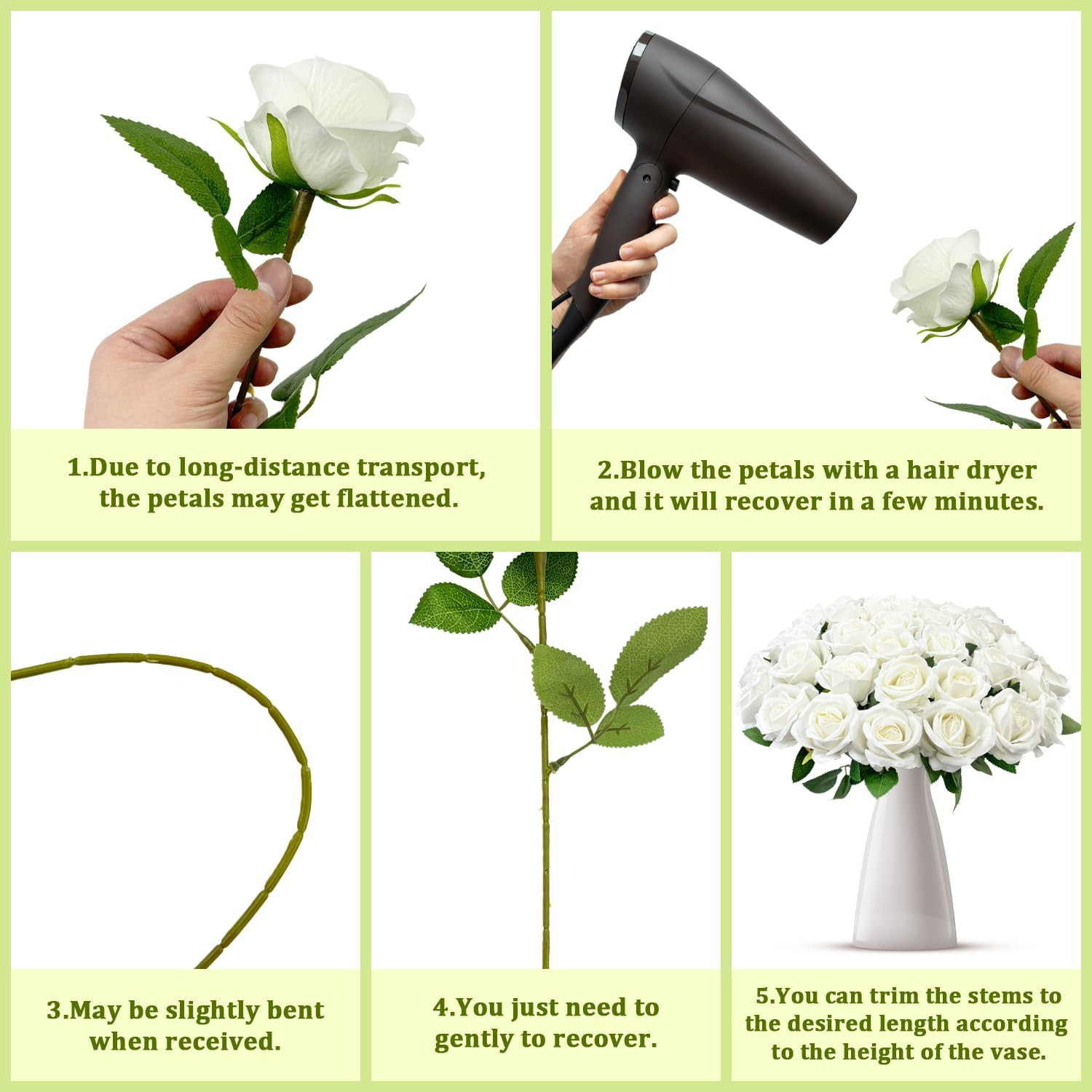 100 PCS Artificial White Roses Bulk Velvet Silk Fake Flowers Wedding Centerpiece