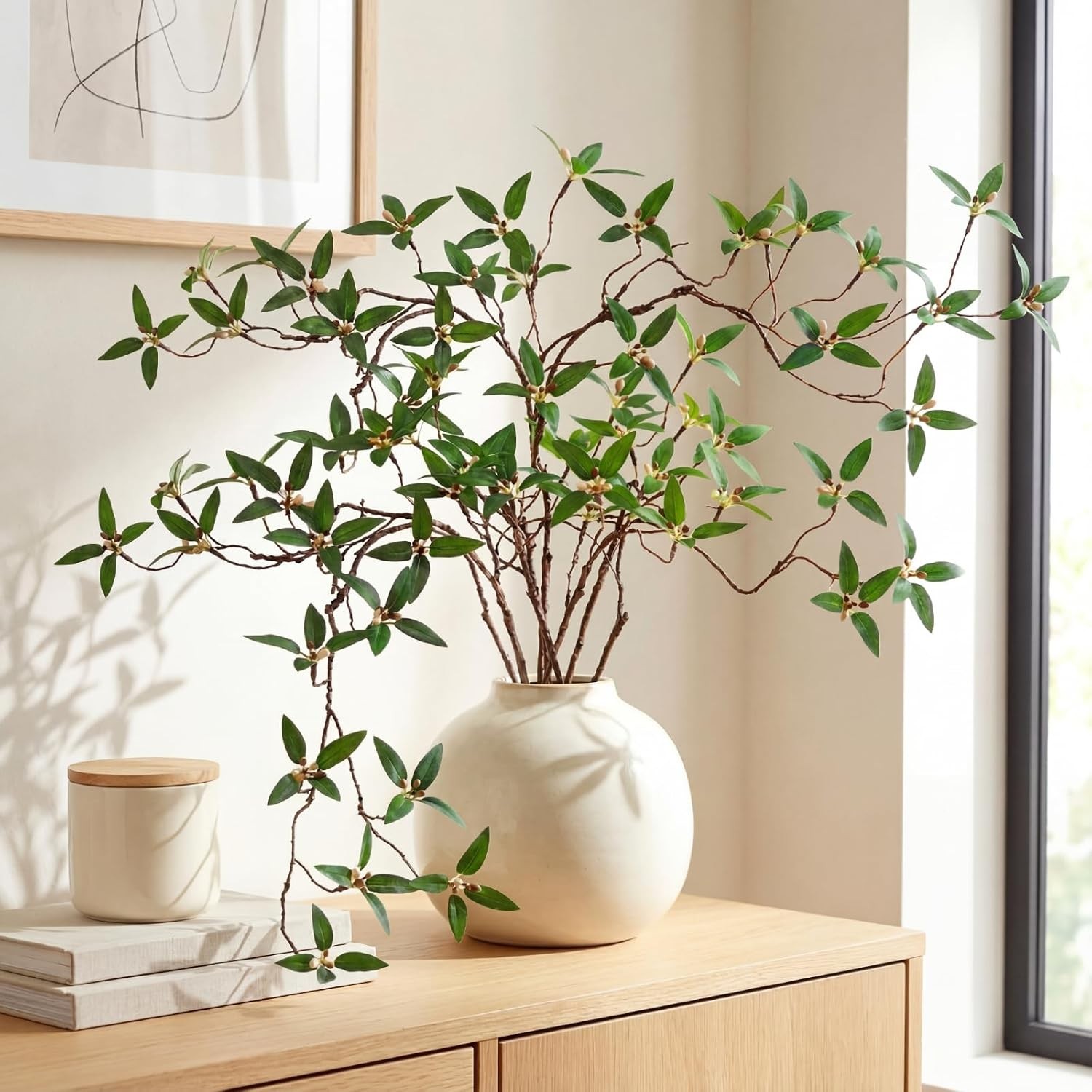6 Pcs 43.3 Inch Artificial Pomegranate Branches Faux Greenery Stems Leaves Fake