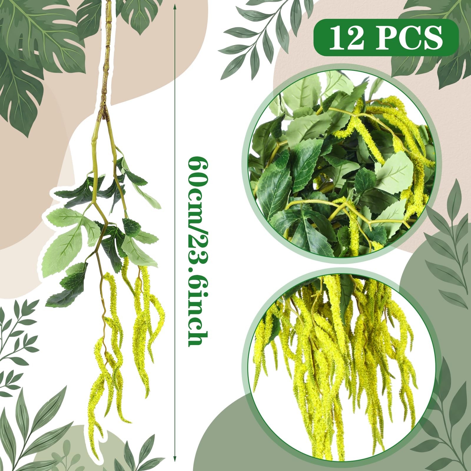 12 Pcs Artificial Hanging Amaranthus Faux Amaranthus Greenery Stems, Fake Han…