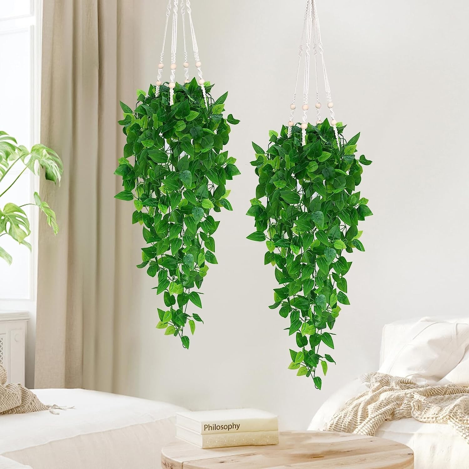 2 plantas colgantes artificiales de hiedra falsa para decoración de pared hogar