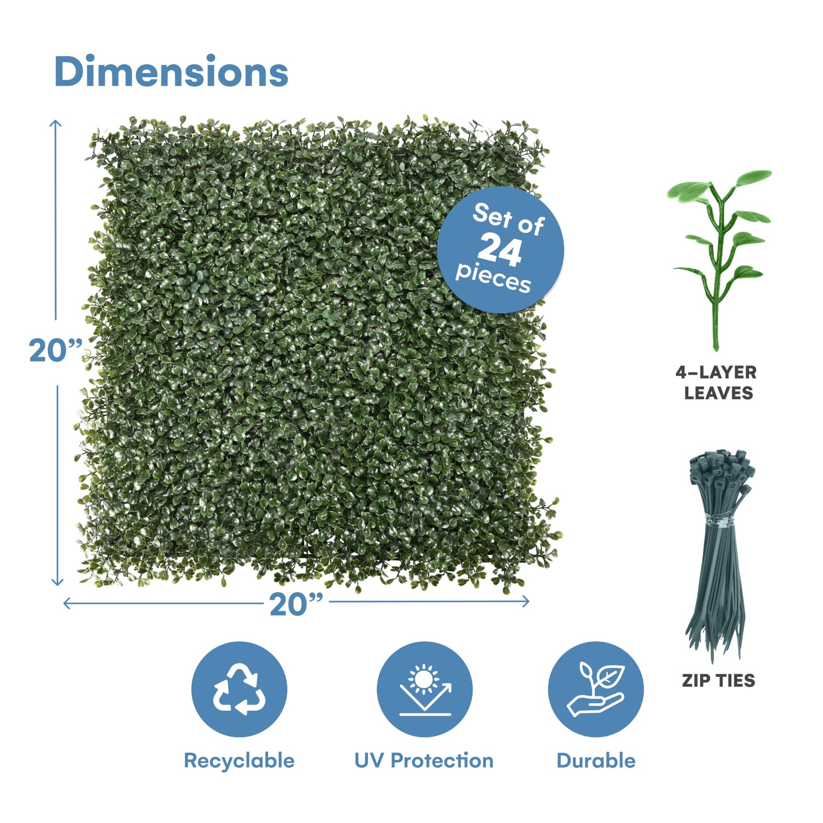 Grass Wall Panels 20″ × 20″ (6 Pack) – UV-Protected Artificial Boxwood Hedge …