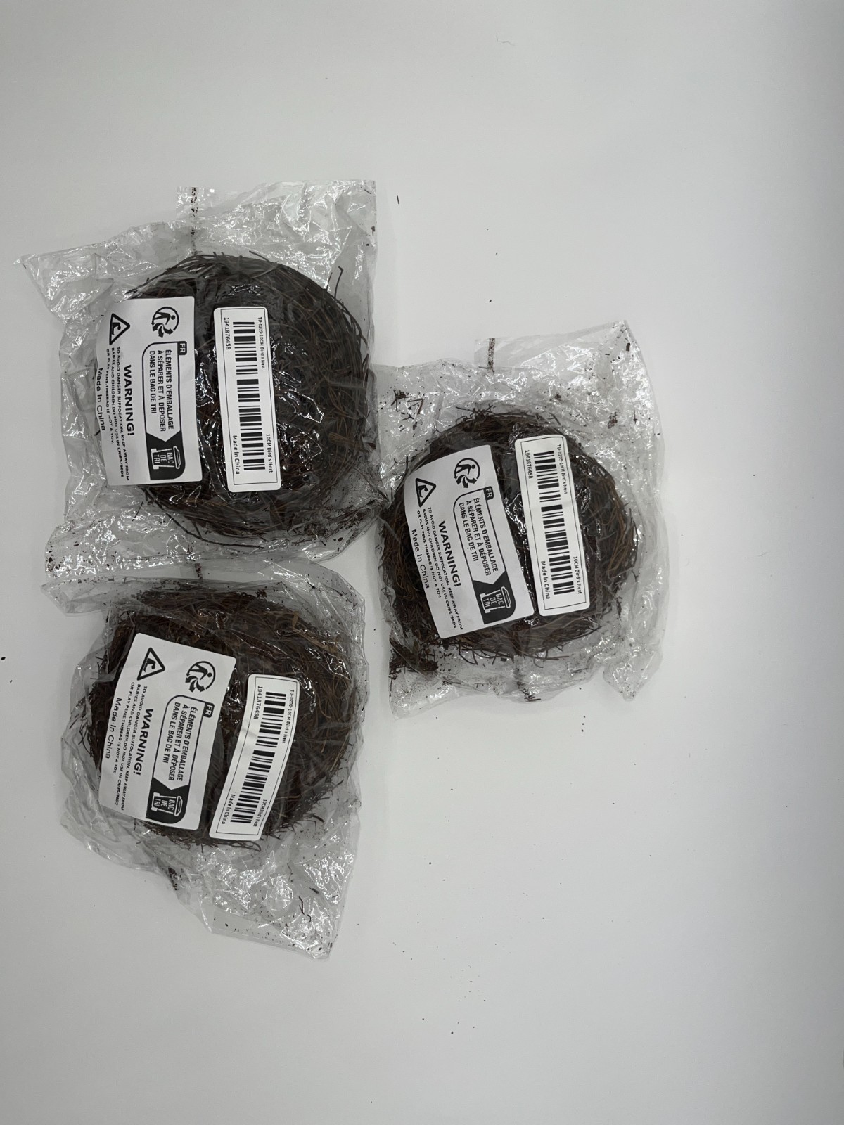 NWT Rustic 3 Bird NESTS Brown Ornament Craft Decoration Artificial Birds Nests