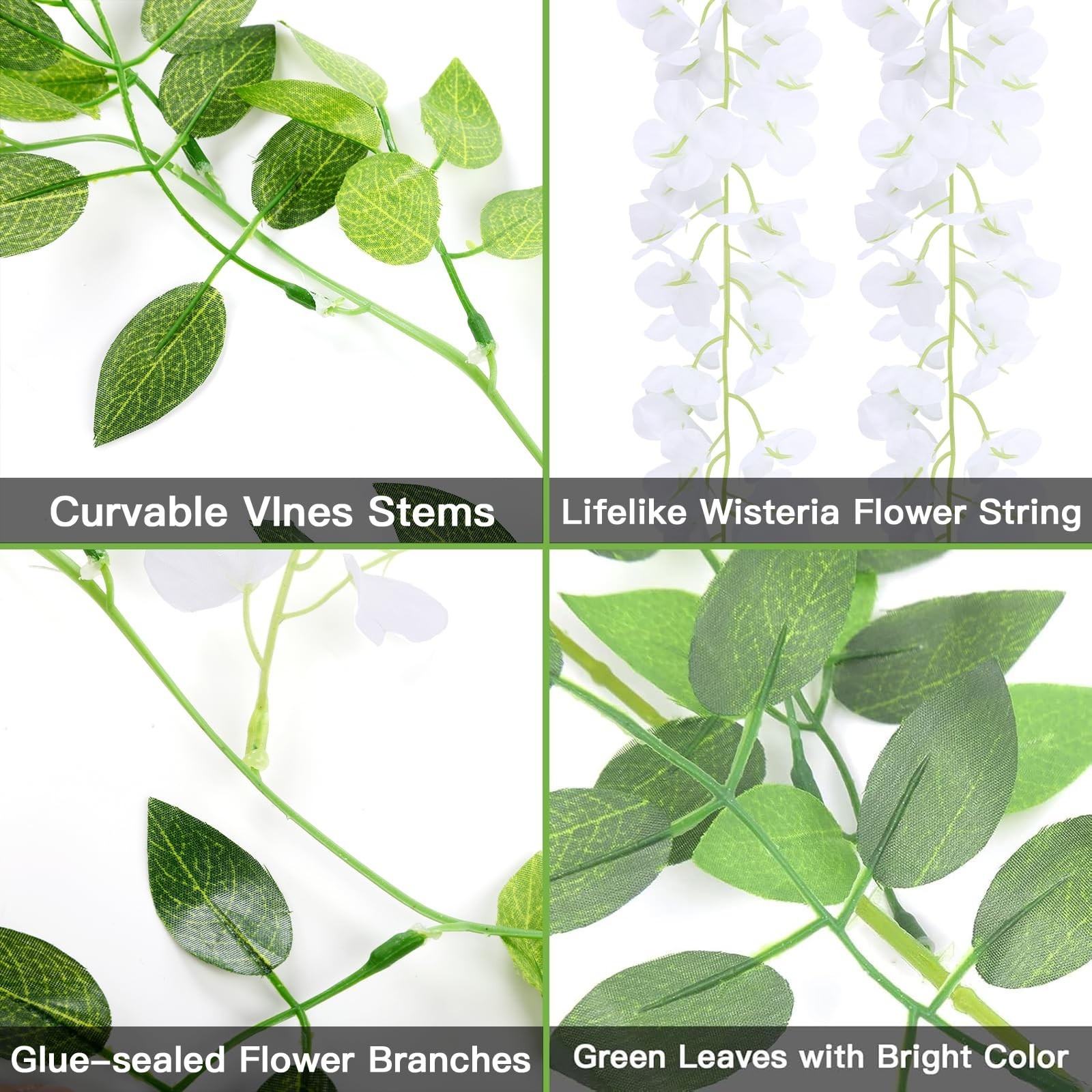 15Pcs 7.2Ft Artificial Wisteria Garland – Silk White Flowers for Home Garden Wed