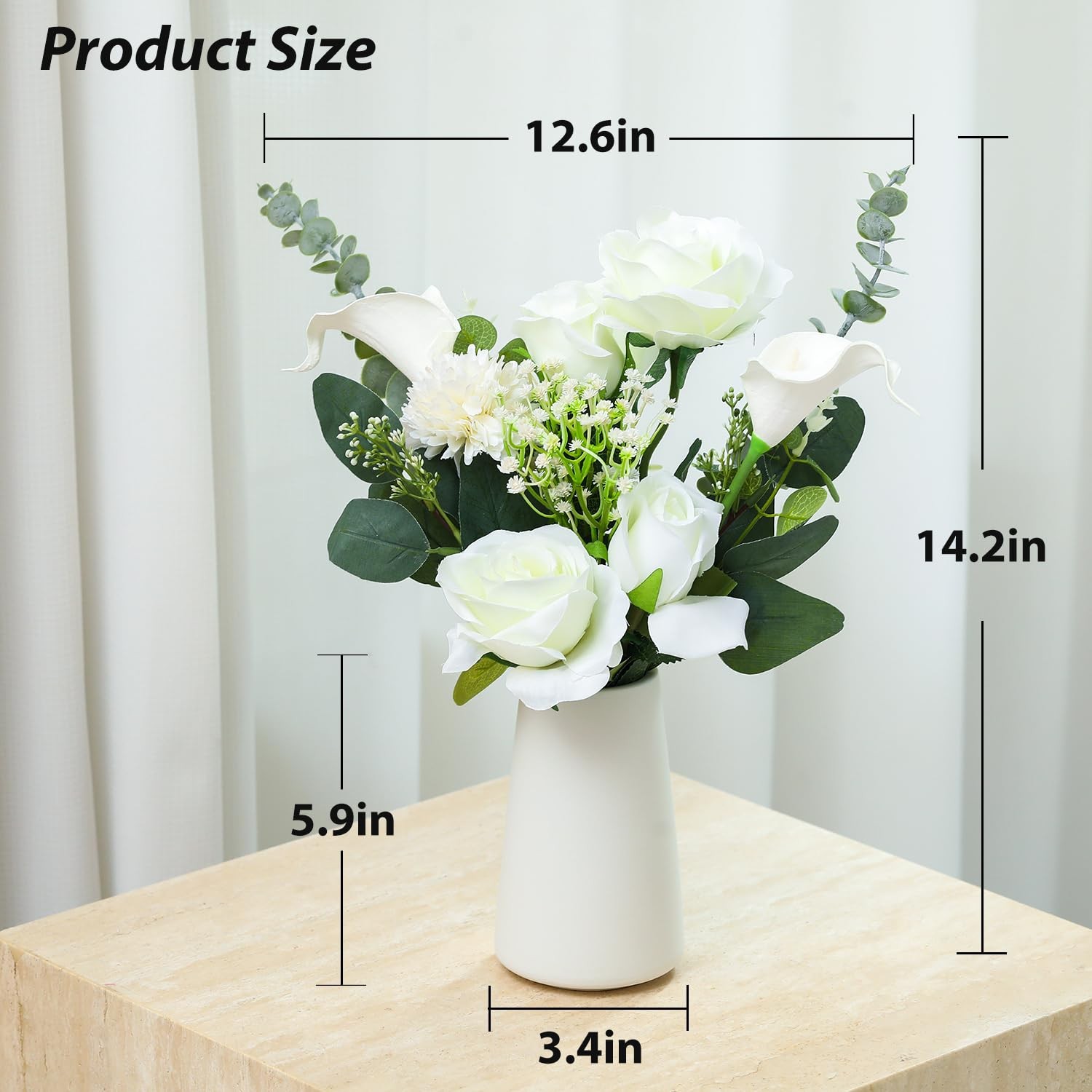 Fake Flowers with Ceramic Vase, Artificial Silk Roses in a Vase, Faux Flowers…