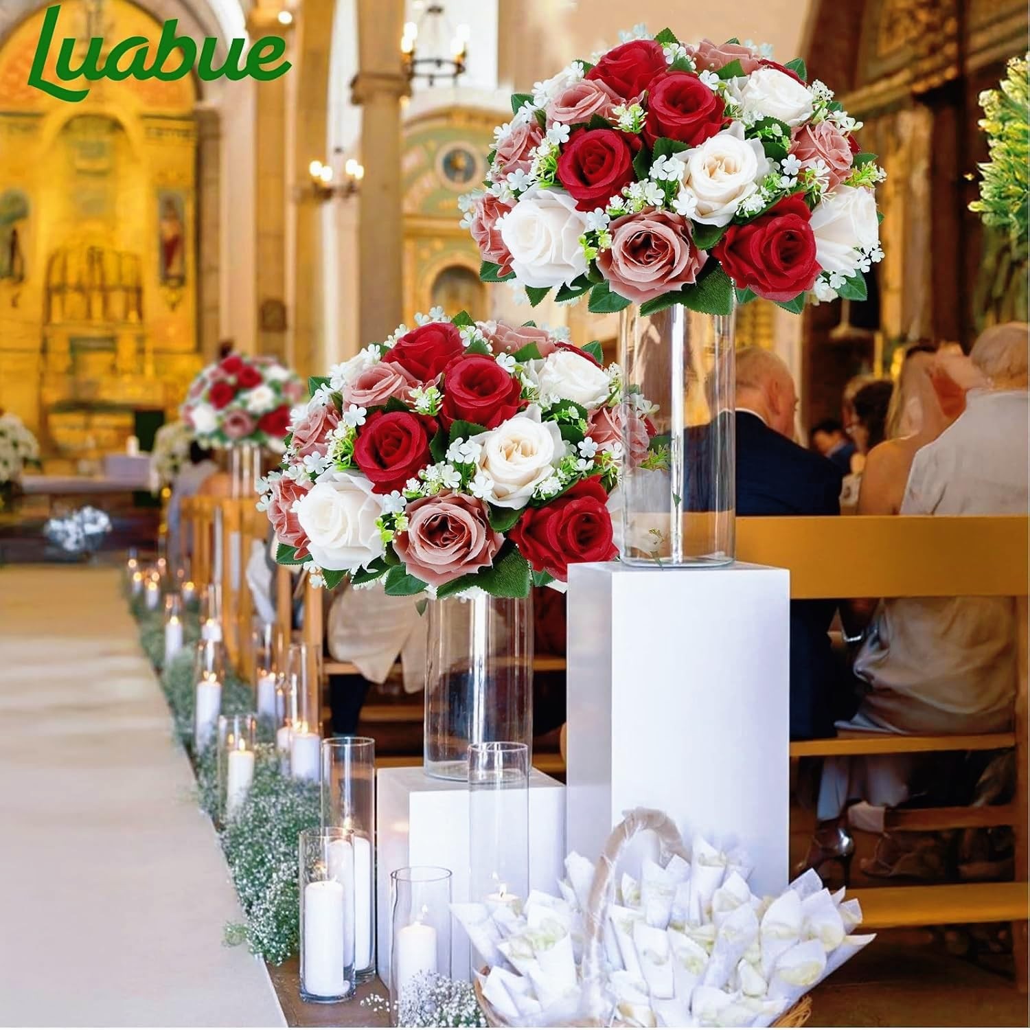 2 Pcs Flower Centerpieces for Wedding Tables, 12.6in Dusty Rose Flower Balls …