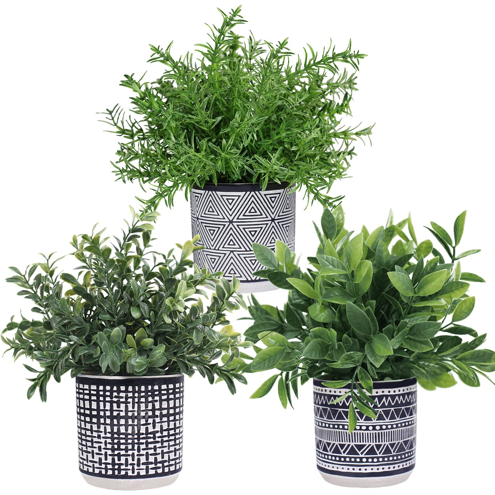 Winlyn Set of 3 Small Potted Plants Artificial Eucalyptus Rosemary Boxwood Pl…