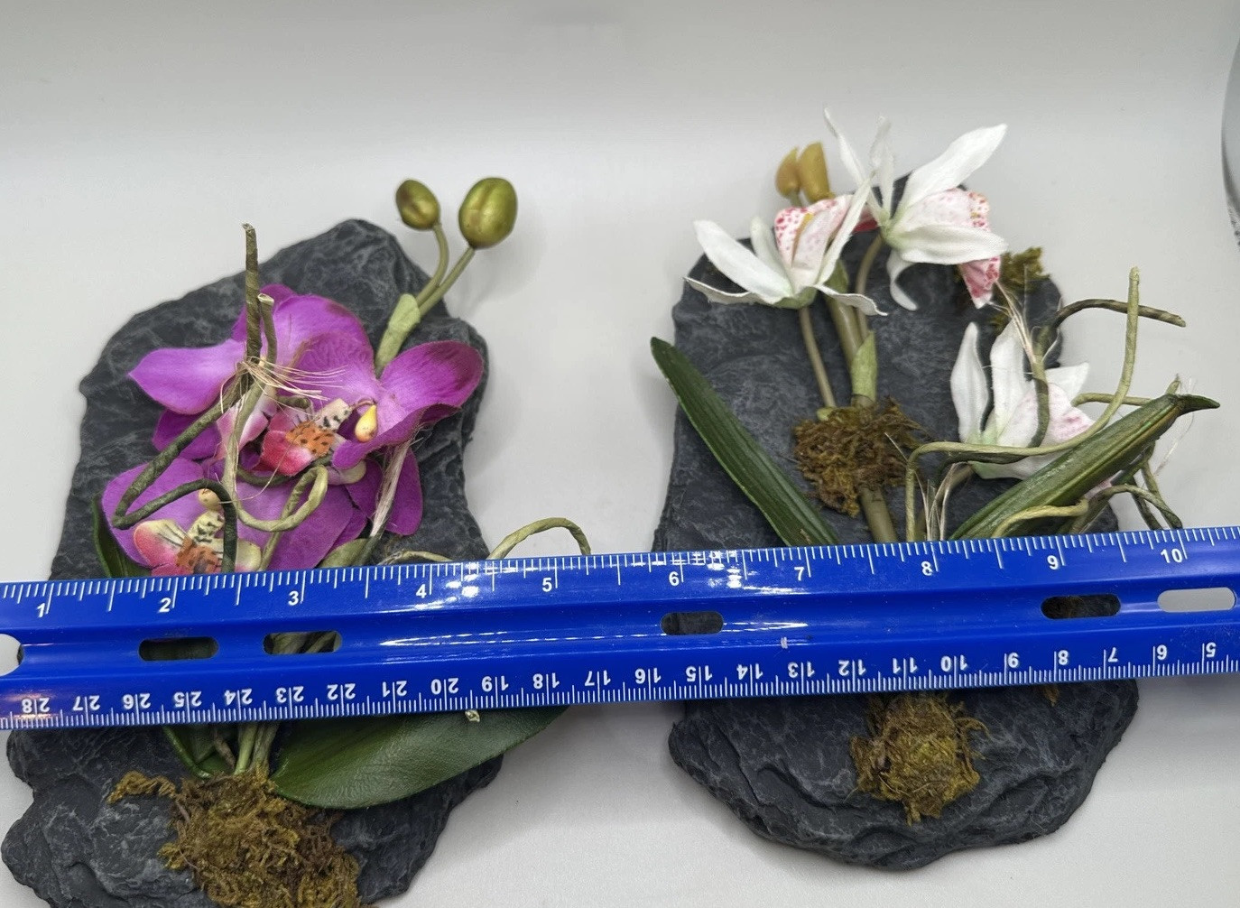 Artificial Orchid Floral Arrangement on Faux Stone Wall Decor (Set of Two) 2002