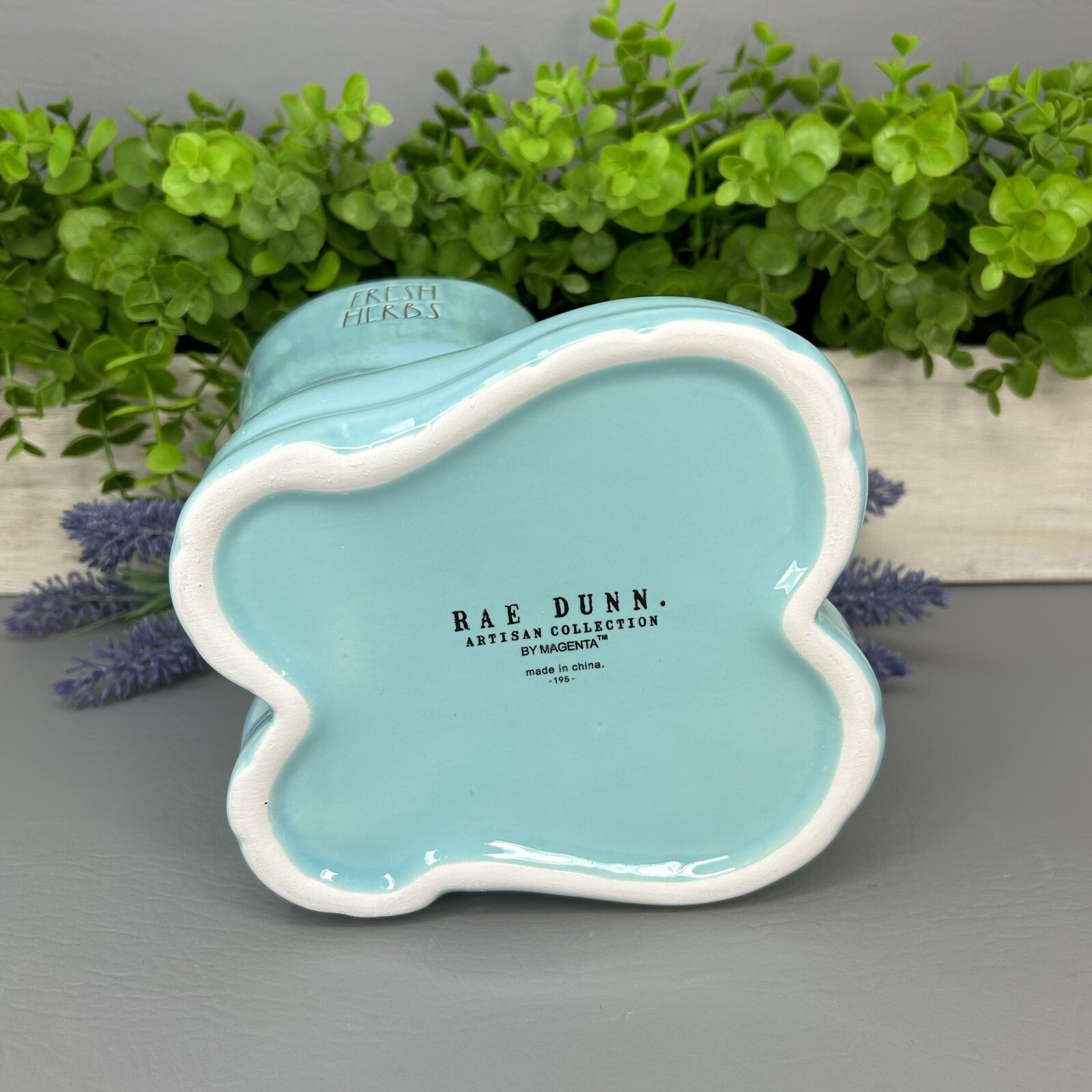 Rae Dunn Rain Boots Herb Planter Ceramic FRESH HERBS Garden Decor ~ Aqua ~ 7″