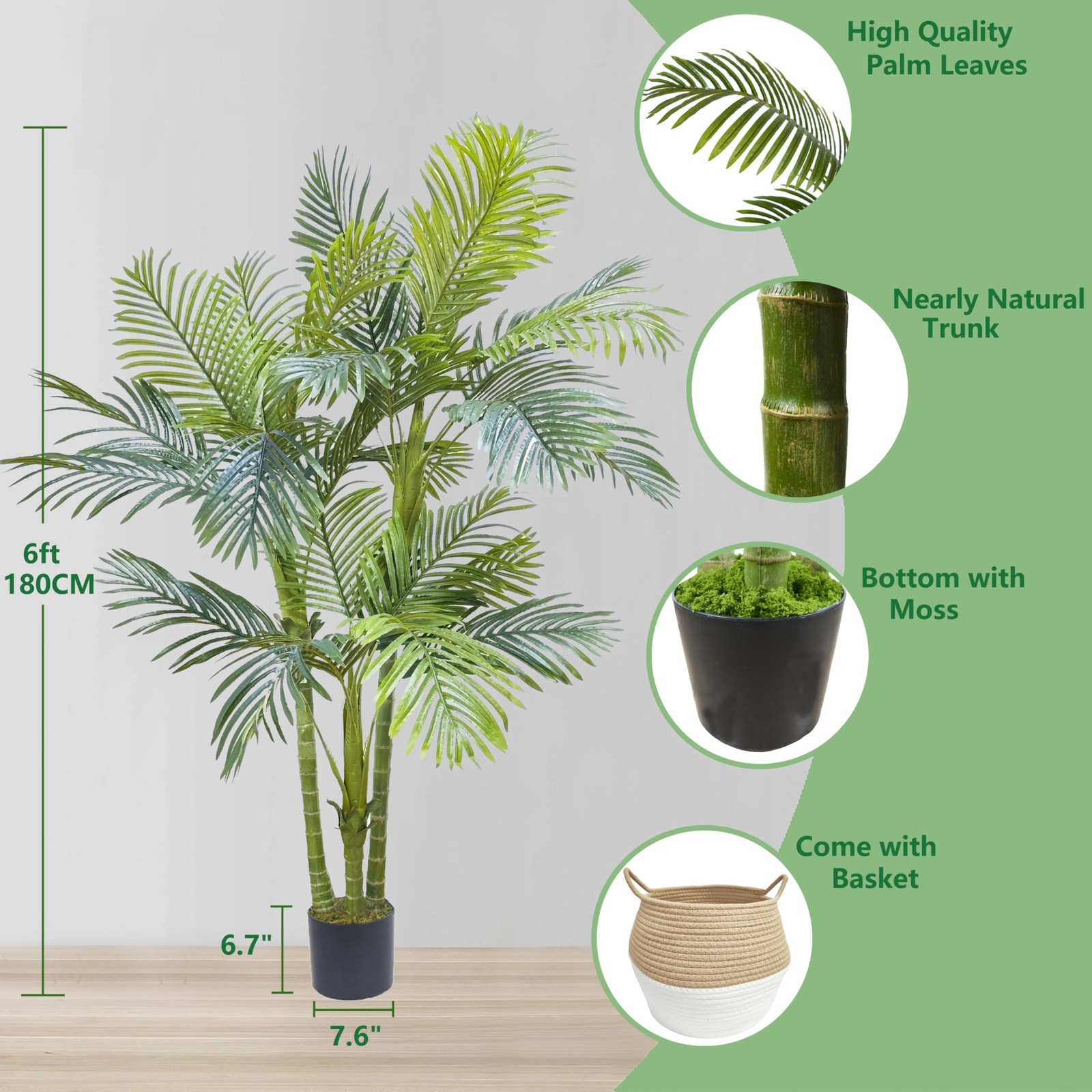 Warmplants Artificial Palm Tree 6ft Fake Plant Woven Basket PALM6B
