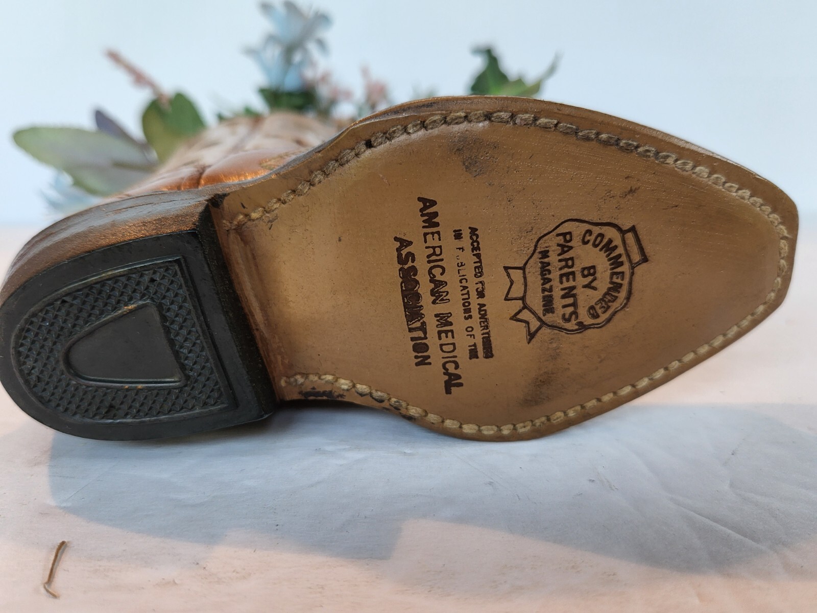 Acme Leather Western Cowboy Boot 4.5D Blue Floral Decor Arrangement Farmhouse