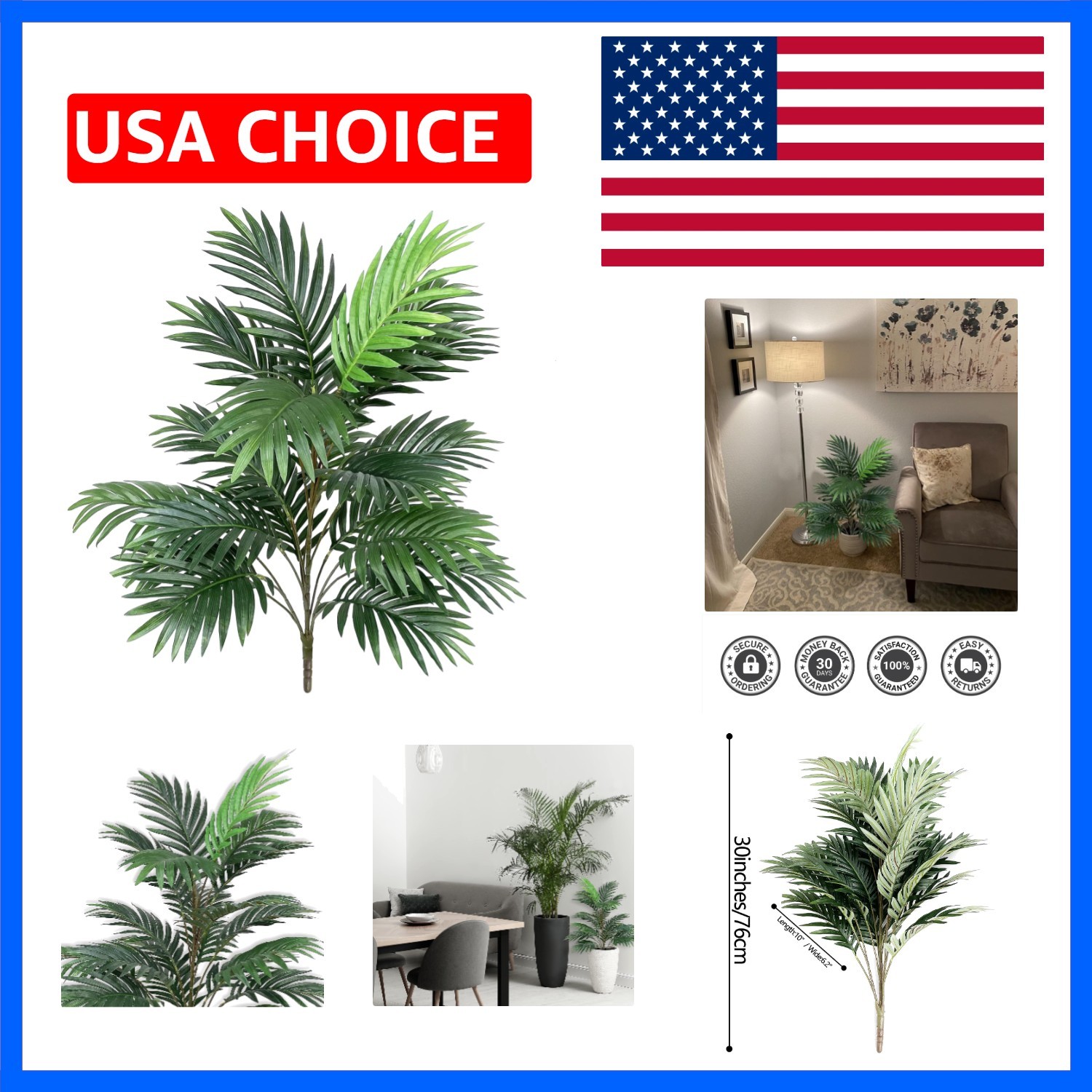 Artificial Palm Tree Plants 30″ Tall UV Resistant Tropical Areca Plant Faux P…