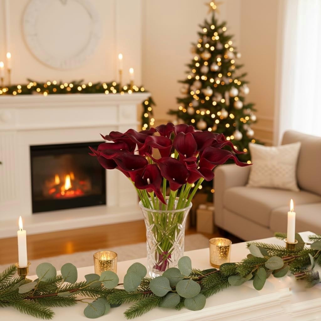 20 Pack 14″ Calla Lily Artificial Flowers – Real Touch Burgundy Latex Flowers…