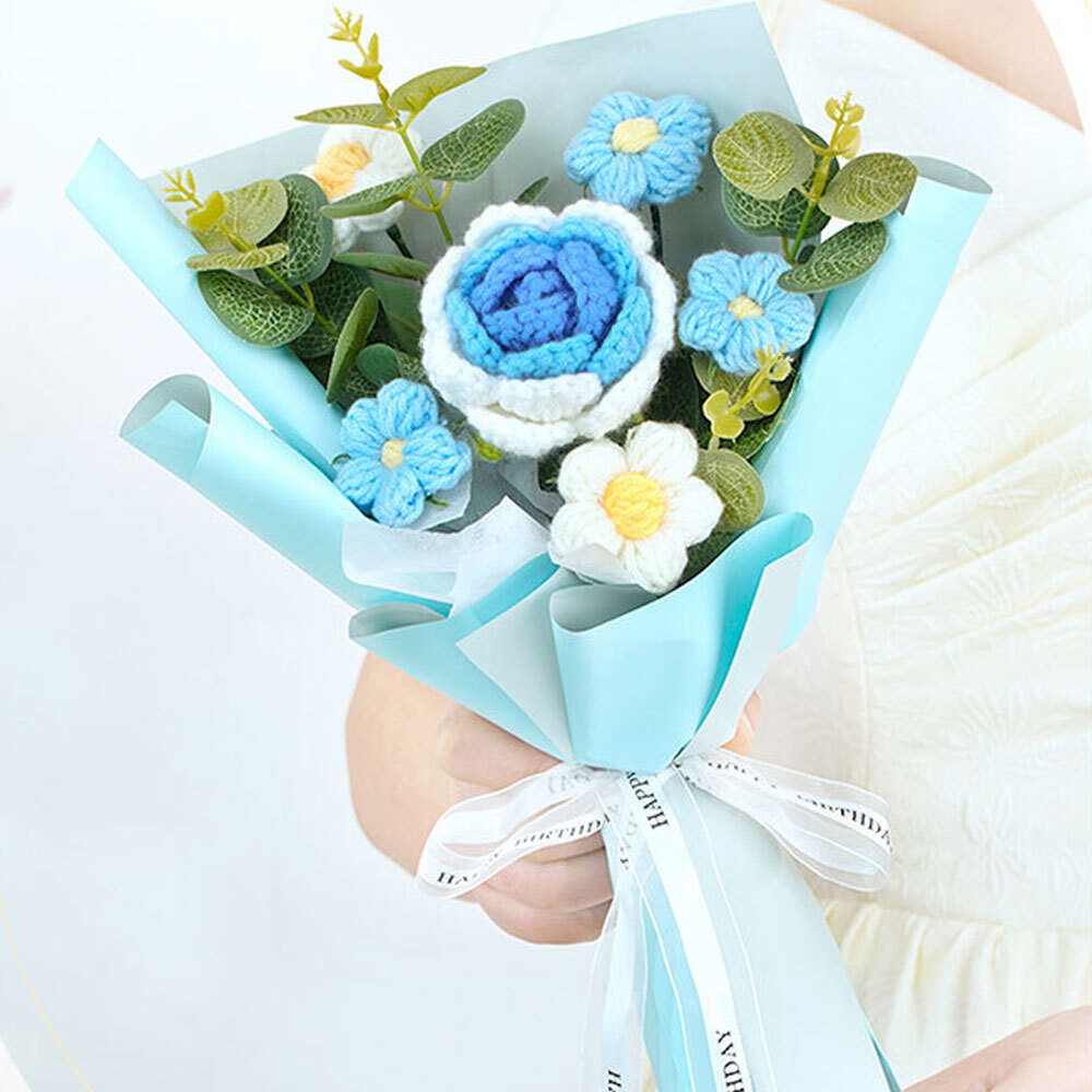 Knitted Flower Crochet Flower Bouquet Finished Hand Woven Preserved Flower ET