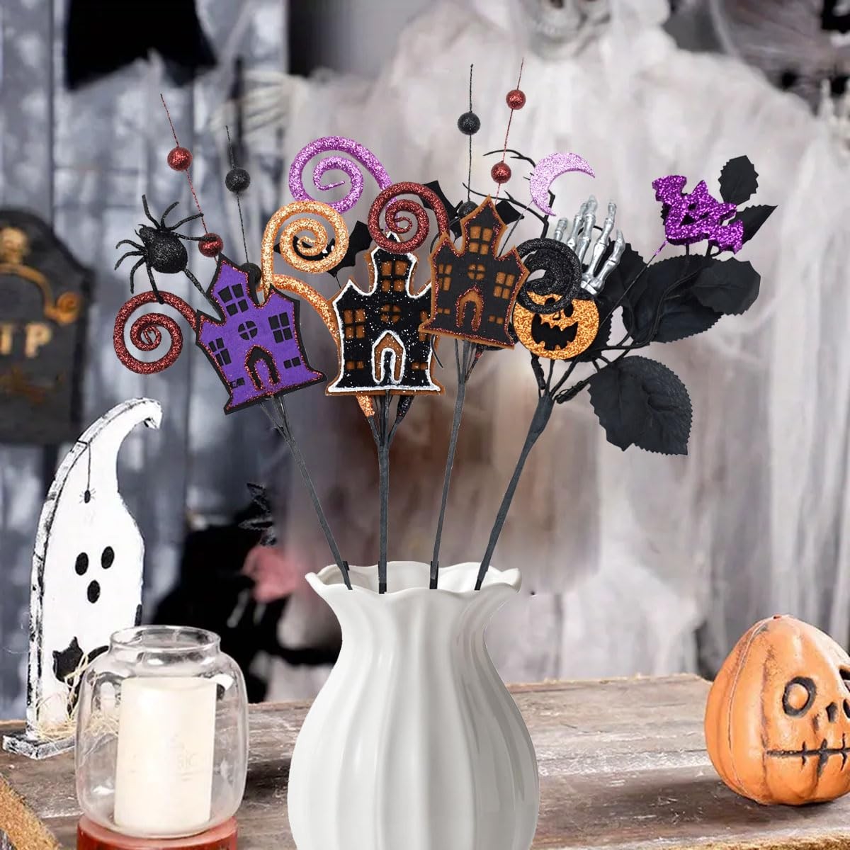 4 Pcs Artificial Halloween Floral Picks Purple Orange Black Berry Stems Hallo…