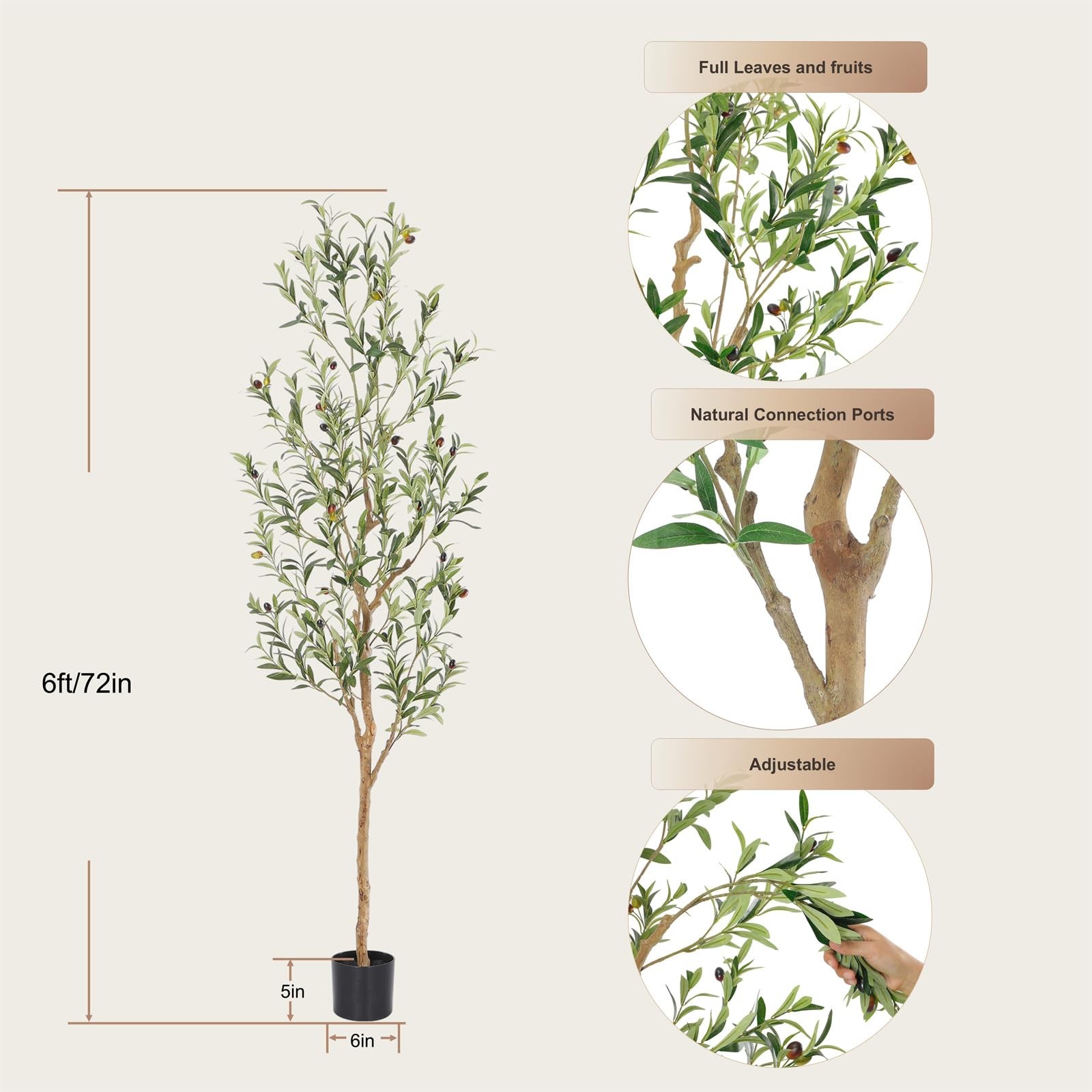 Faux Olive Tree 6ft，Olive Trees Artificial Indoor with Natural Wood Trunk and…
