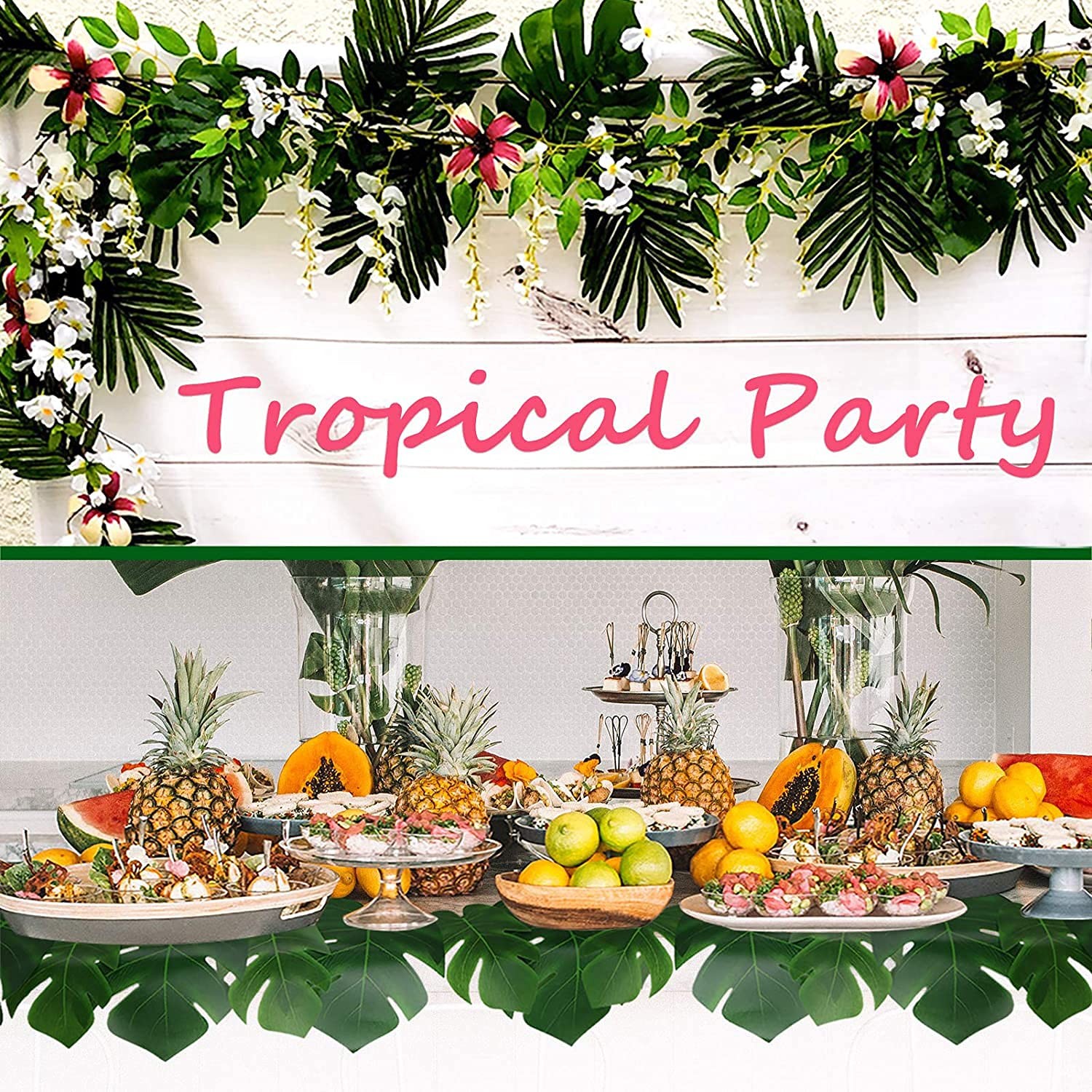 48PCS Tropical Palm Leaves Plant Imitation Leaf for Hawaiian/Luau/Jungle Part…