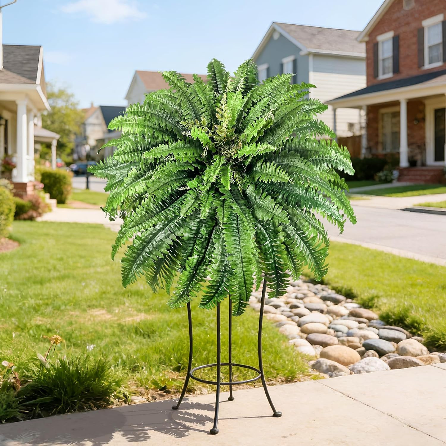 Artificial Ferns for Outdoors Large, 98 Fronds Fake Fern with Budlets, Realistic
