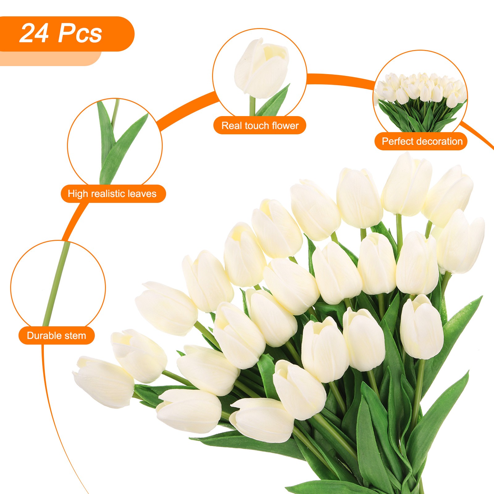 24Pcs Fake Tulips Artificial Flowers, PU Tulips with Stems, Yellow white