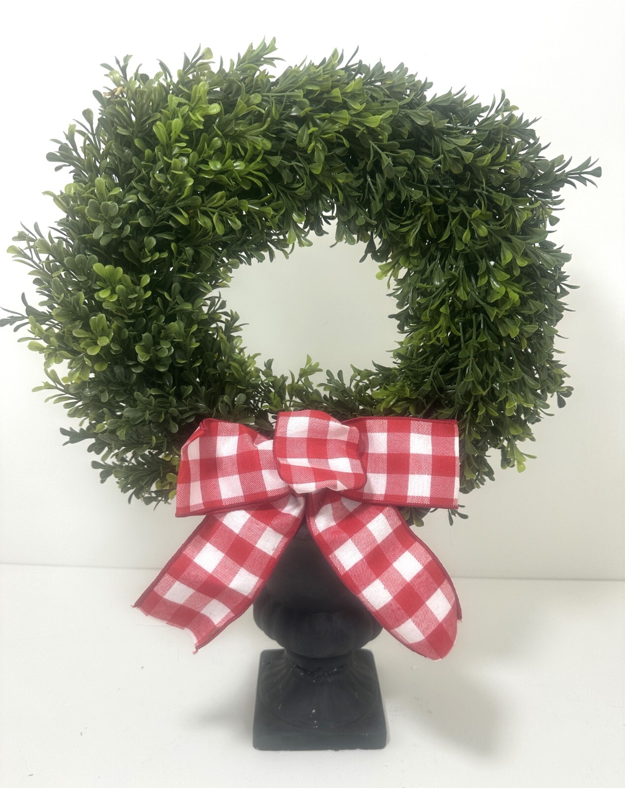21″ Boxwood Wreath in Urn with Ribbon by Valerie H231923 Repaired