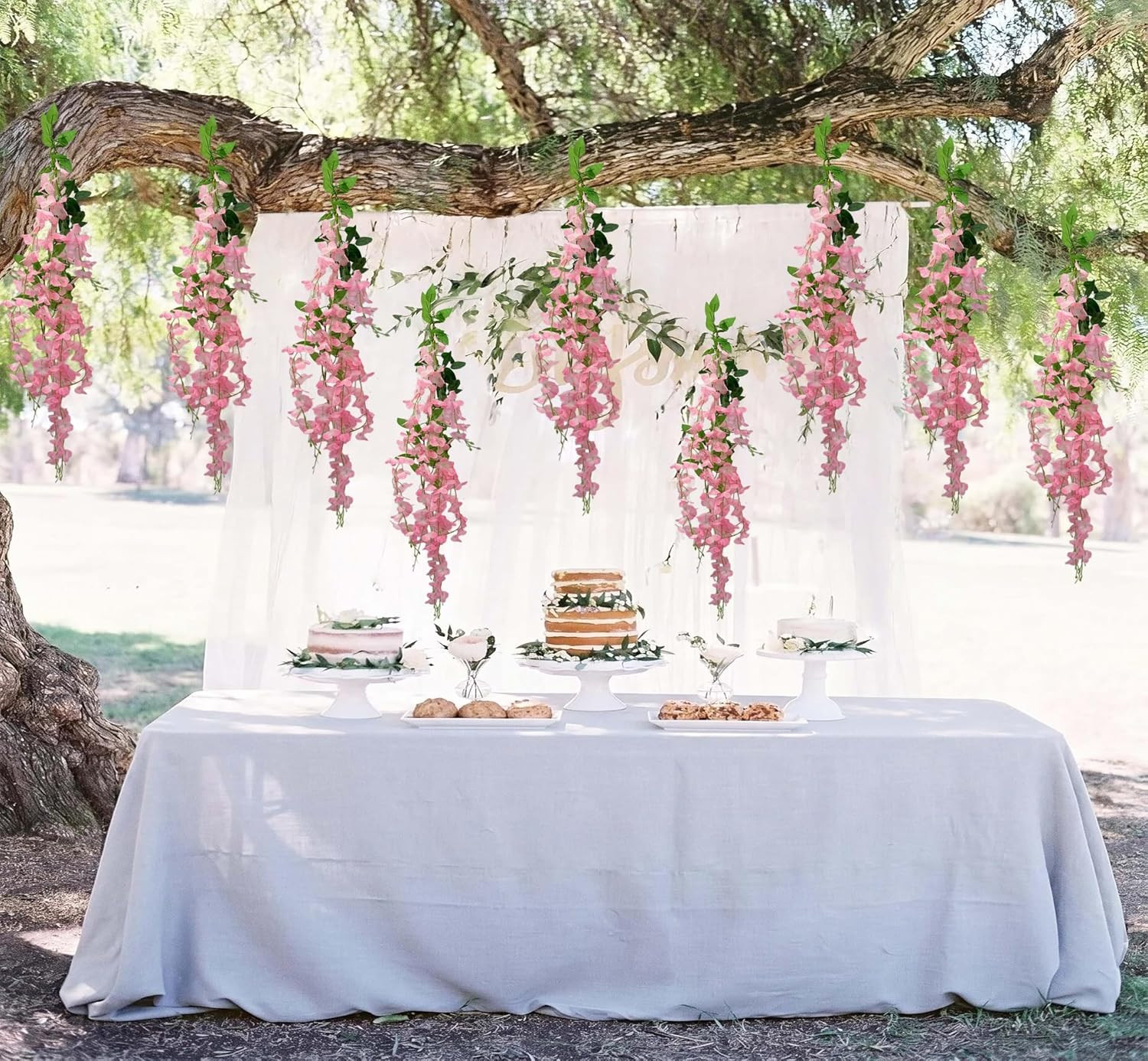 2 Pcs Wisteria Hanging Flowers Pink Artificial Wisteria Vines Hanging Flower Vin