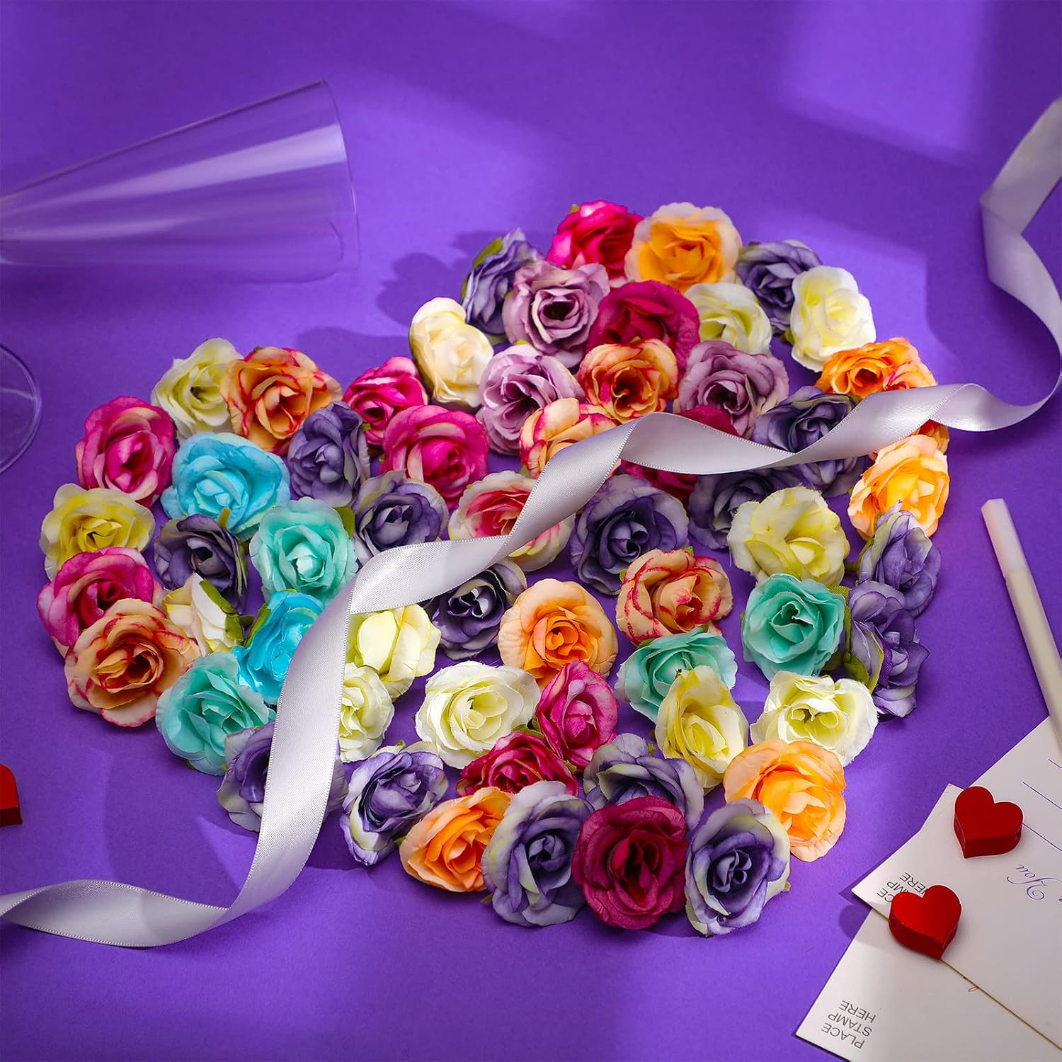 60 Pcs 1.6 Inch Artificial Flower Heads Bulk, Multicolor Silk Rose Fake Flowe…