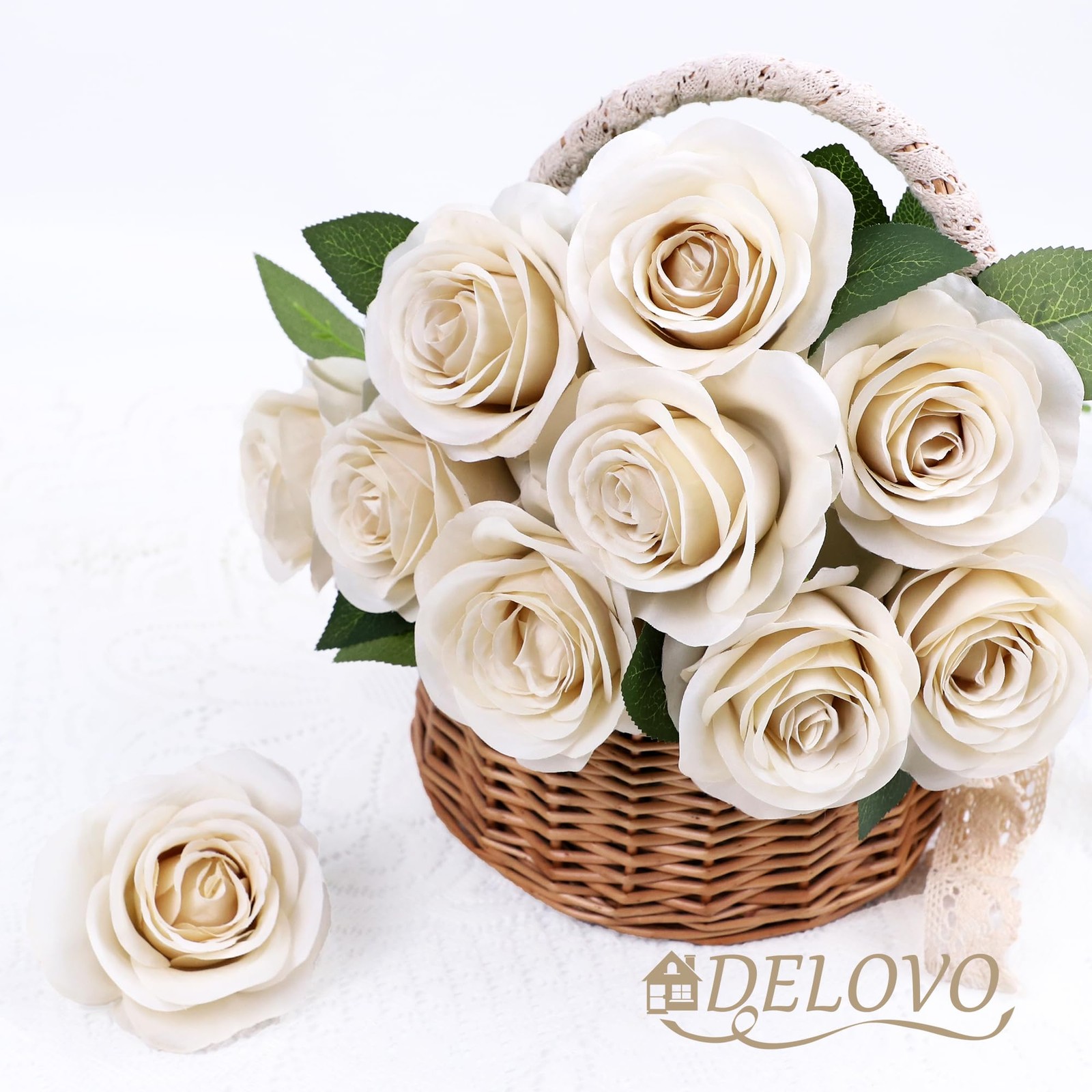 52pcs Beige Roses Artificial Flowers Fake Flowers Silk Roses with Stems for D…