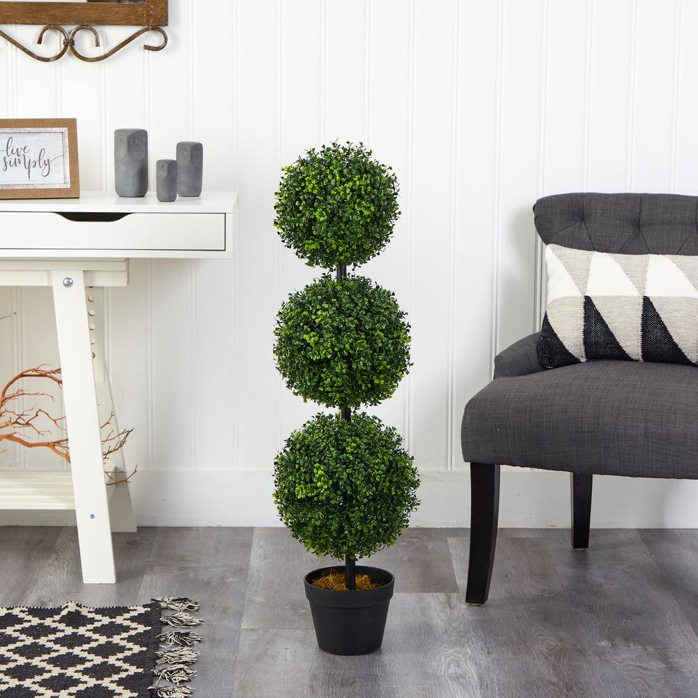 3 Ft. Boxwood Triple Ball Topiary Artificial Tree (Indoor/Outdoor)