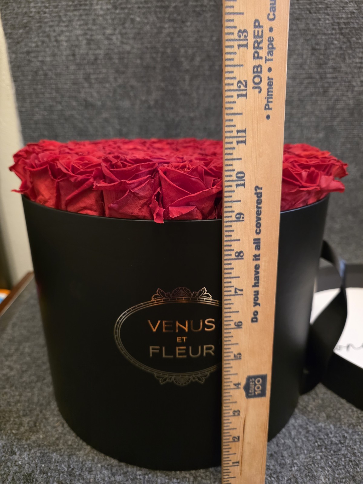 Venus et Fleur Red Roses Flower Box Arrangement Large Black Container 50 Roses