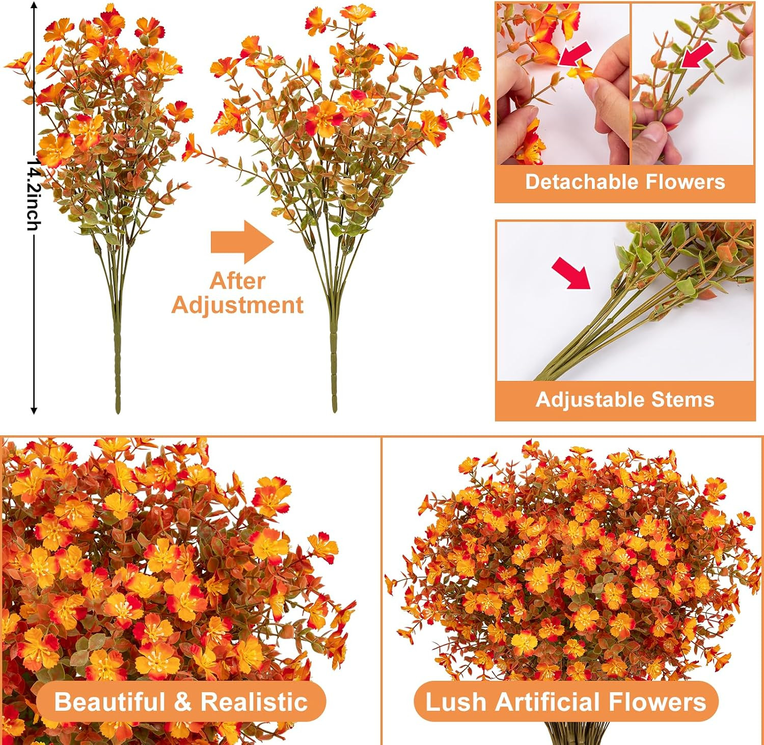 24 Bundles Artificial Silk Fall Flowers for Outdoors, Orange | Fake Mums Plants,