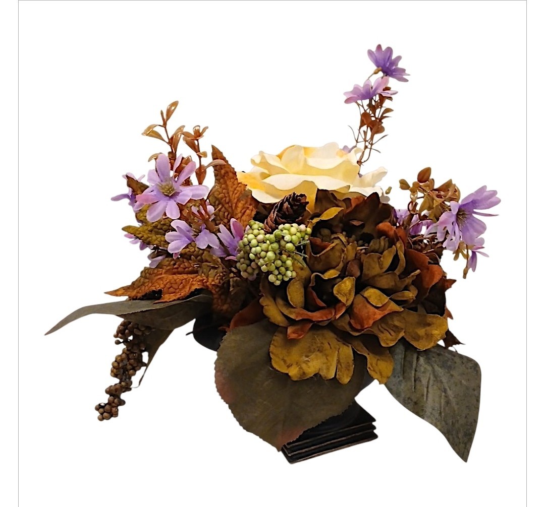 English Yellow Rose Autumn Floral Arrangement Dark Academia Bouquet Ceramic Vase