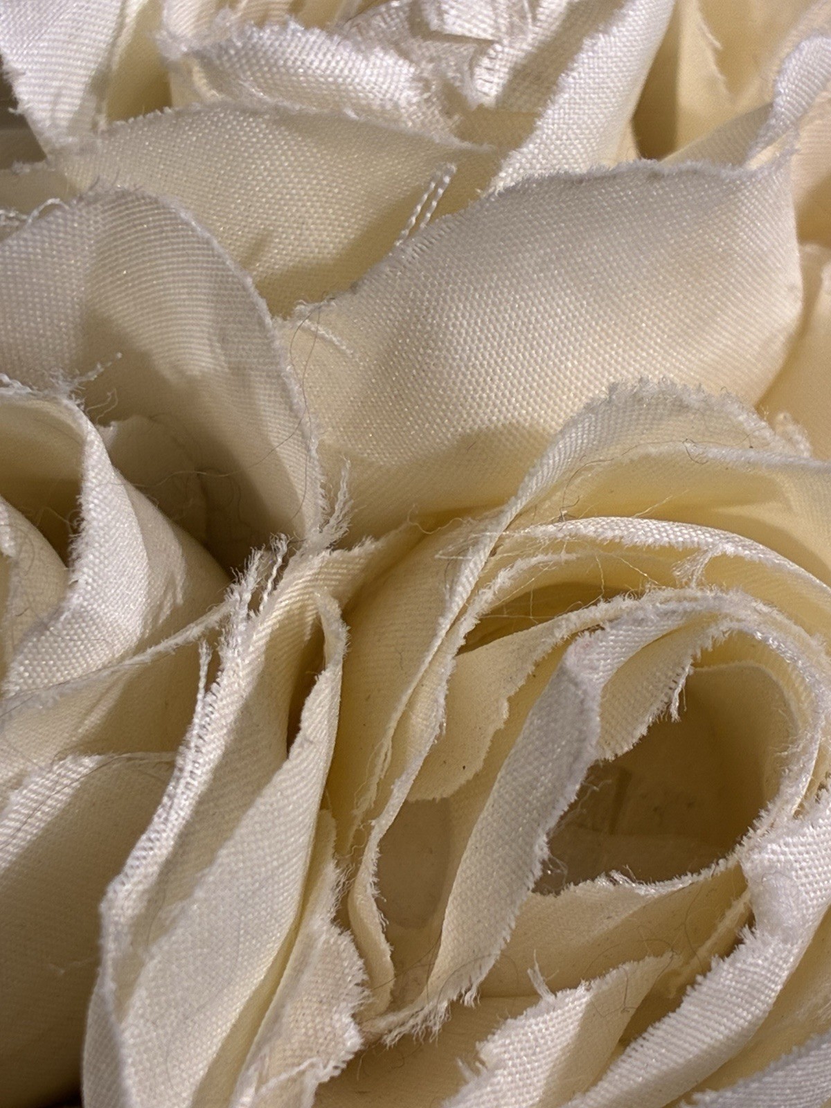 Vintage Shabby Chic Cream Fabric Rose Potpourri Topiary with Scroll Wire Stand
