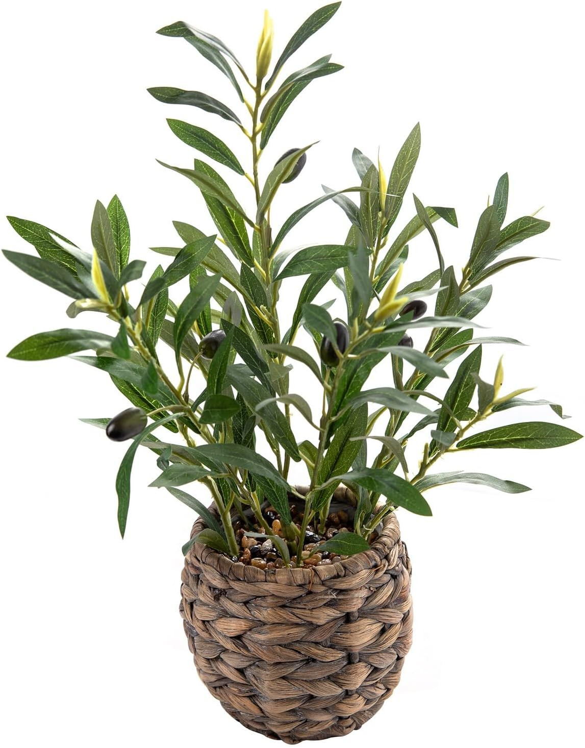 17″ Fake Olive Plant in Handwoven Basket for Home Desk Decor | Artificial Plants