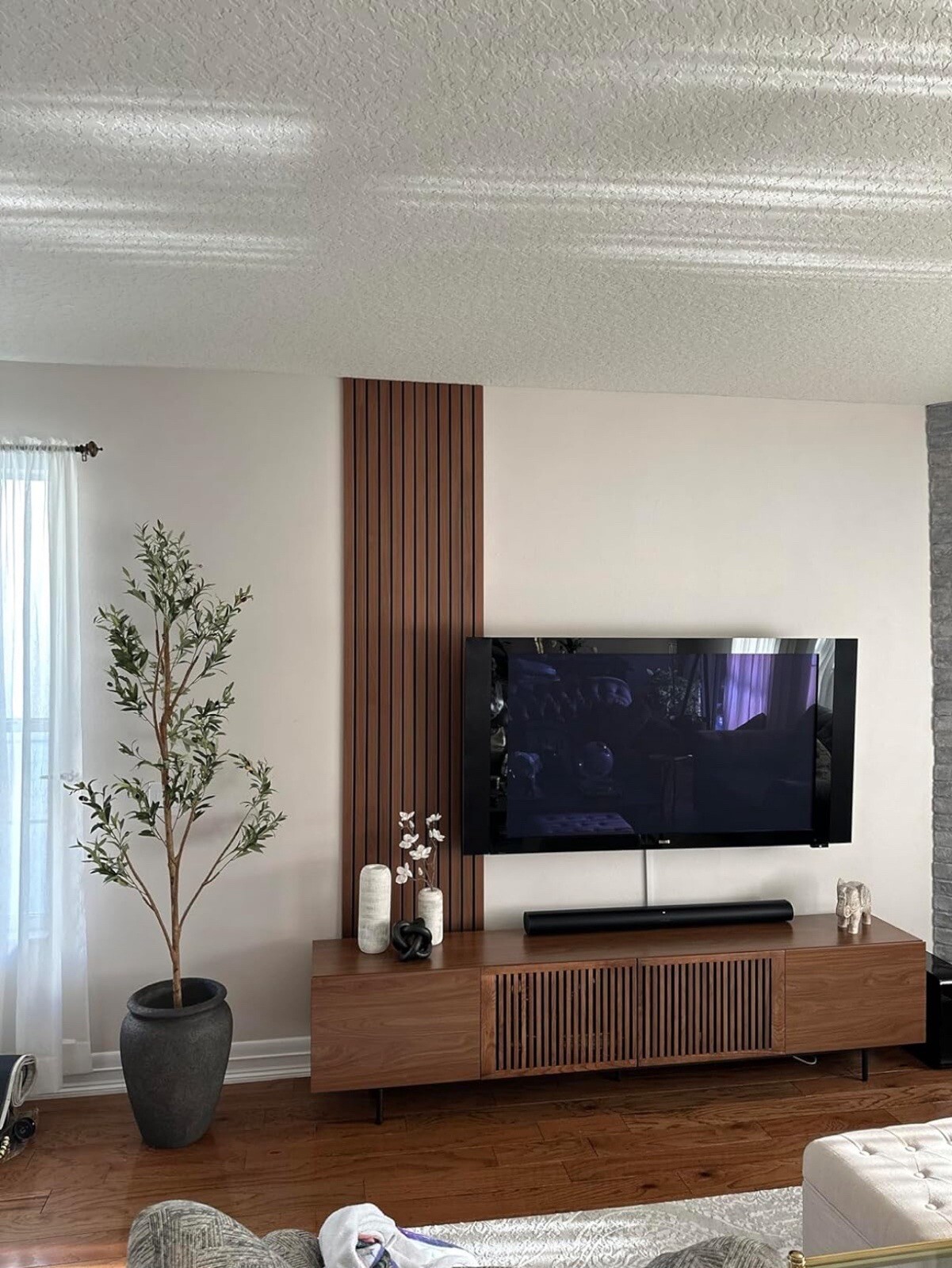 7ft Olive Minimalist Artificial Tree with Natural Trunk Home Decor. Retail $149