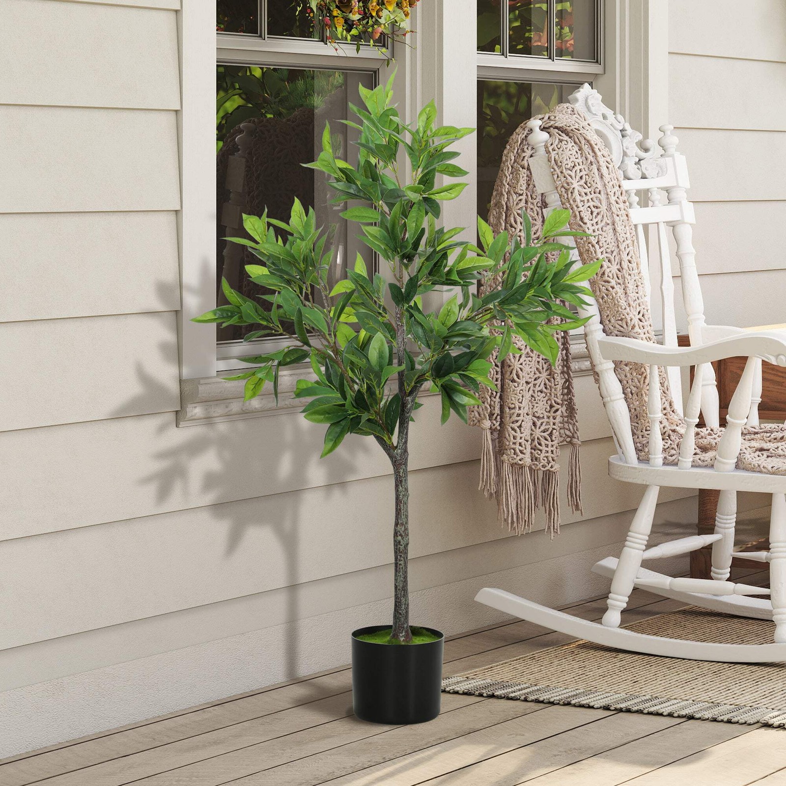 37.4″ Artificial Laurel Tree Potted Fake Plant 345 Leaves Home Office Entryway D