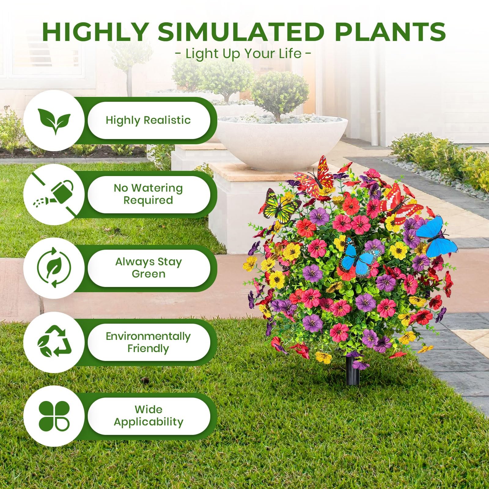 2 PCS Artificial Boxwood Topiary Trees with Flowers, 23.6″ Outdoors Fake UV R…