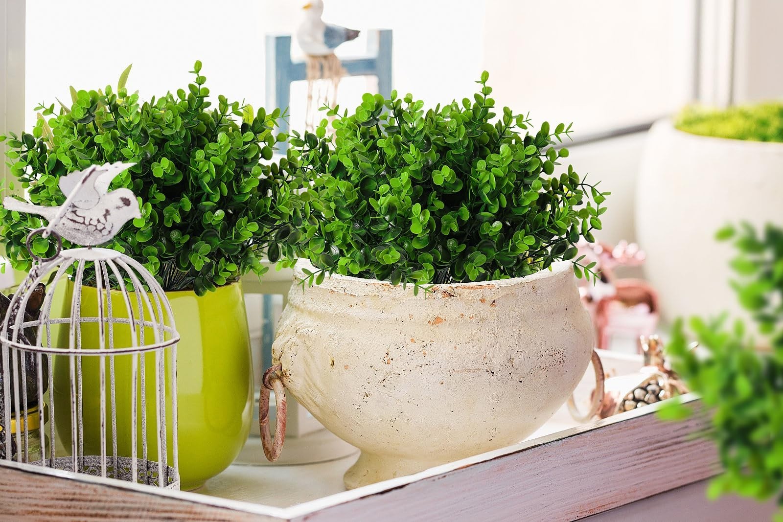 8 Bundles Faux Greenery Bushes – Artificial Eucalyptus & Boxwood Plants for Home