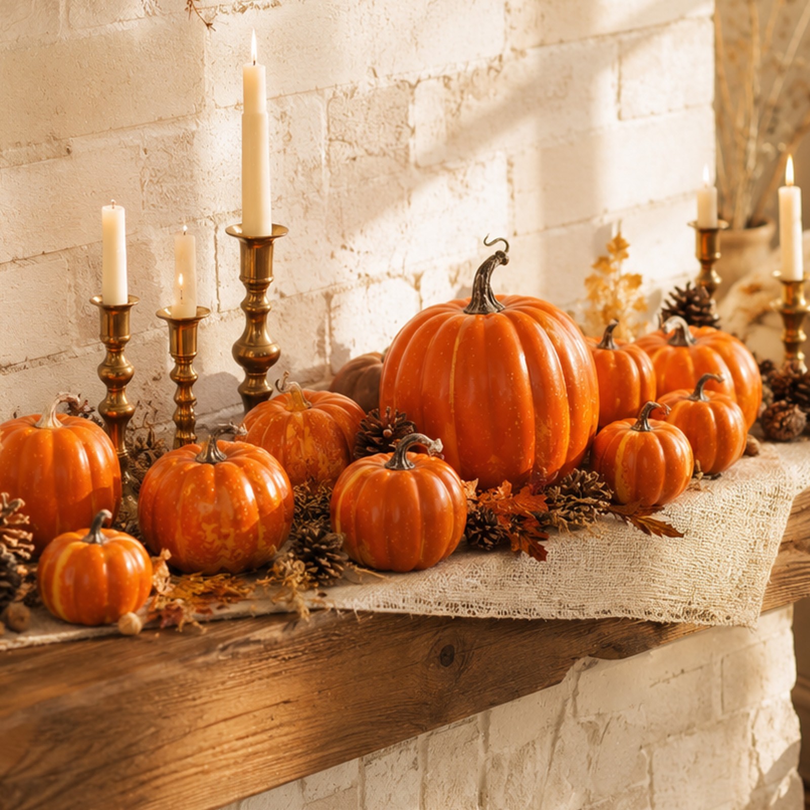 Hand Painted Speckled Foam Pumpkins 7 Pack for Mantel Tiered Tray Table Use