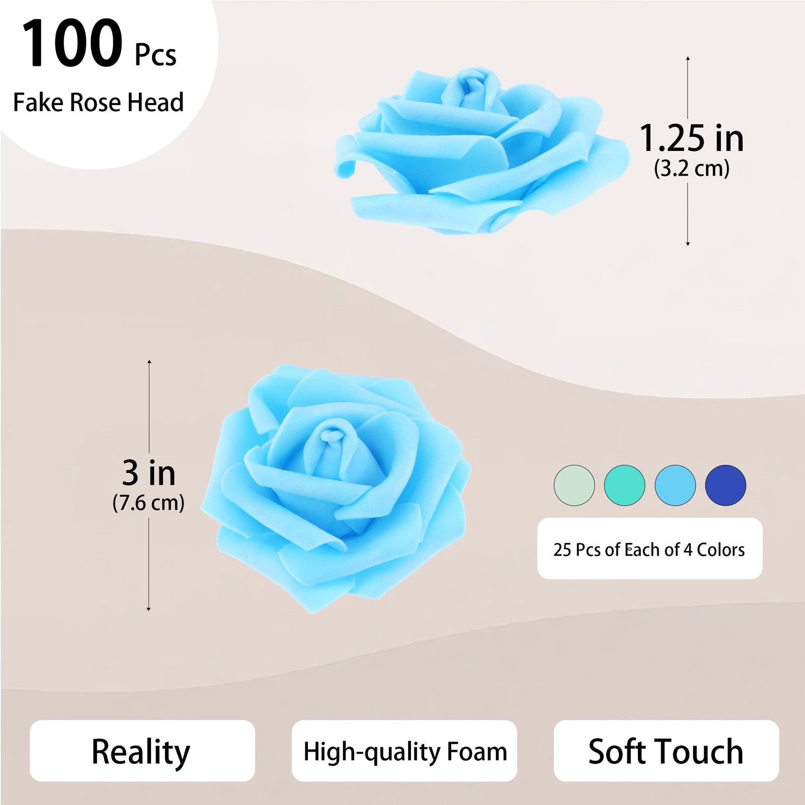 Vignor 100 Pcs 3 Inch Artificial Flowers Bulk 5 in 1 Set Faux Foam Fake Rose …