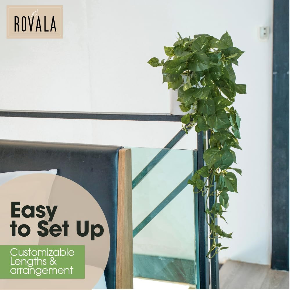 ROVALA Silk Plants for Home Decor Indoor in Pot Realistic Artificial Plants Hang